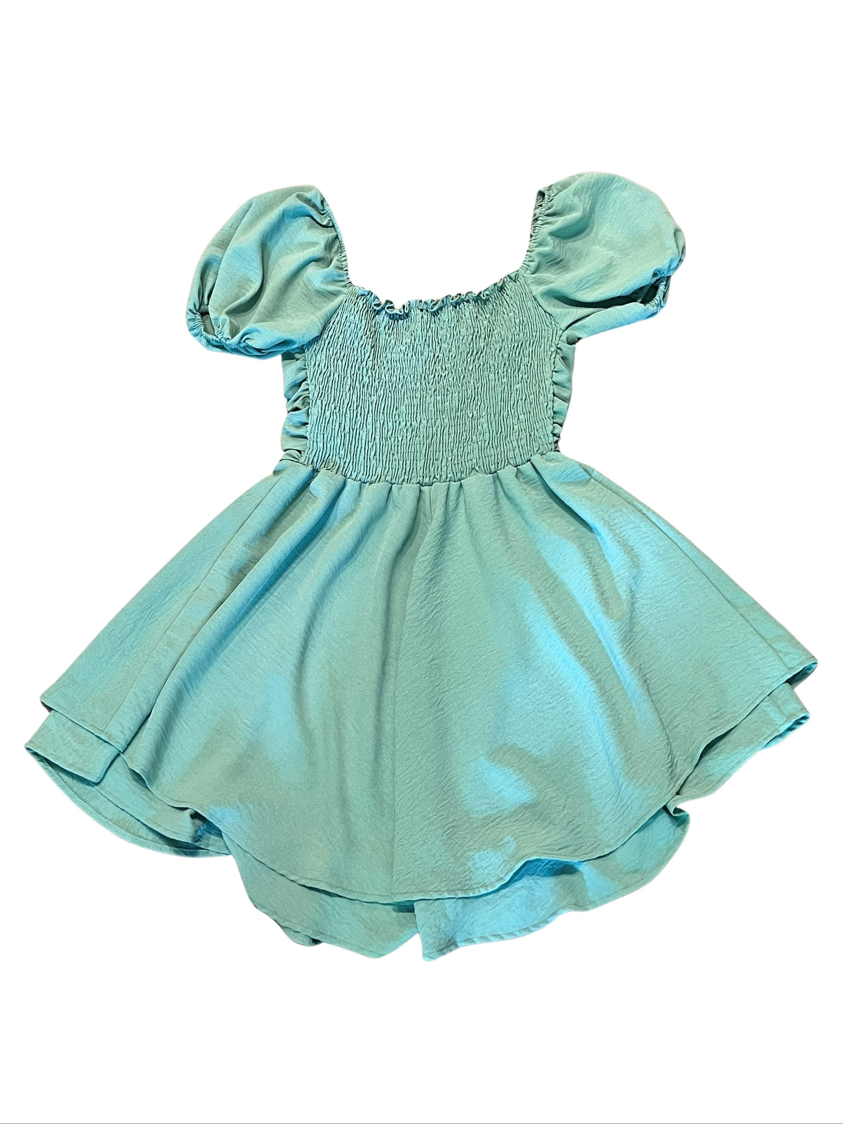 Sage Green Puff Sleeve Skater Dress - Size XS