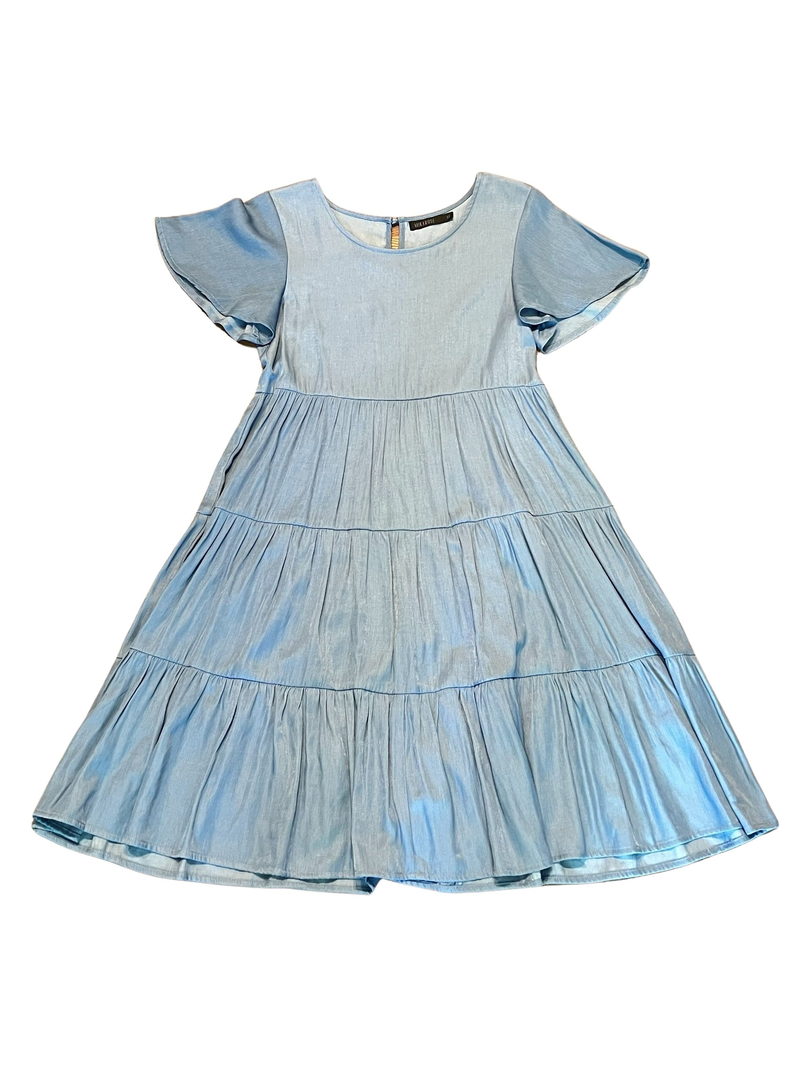 Mikarose Light Blue Tiered Flutter Sleeve Dress - Size XS