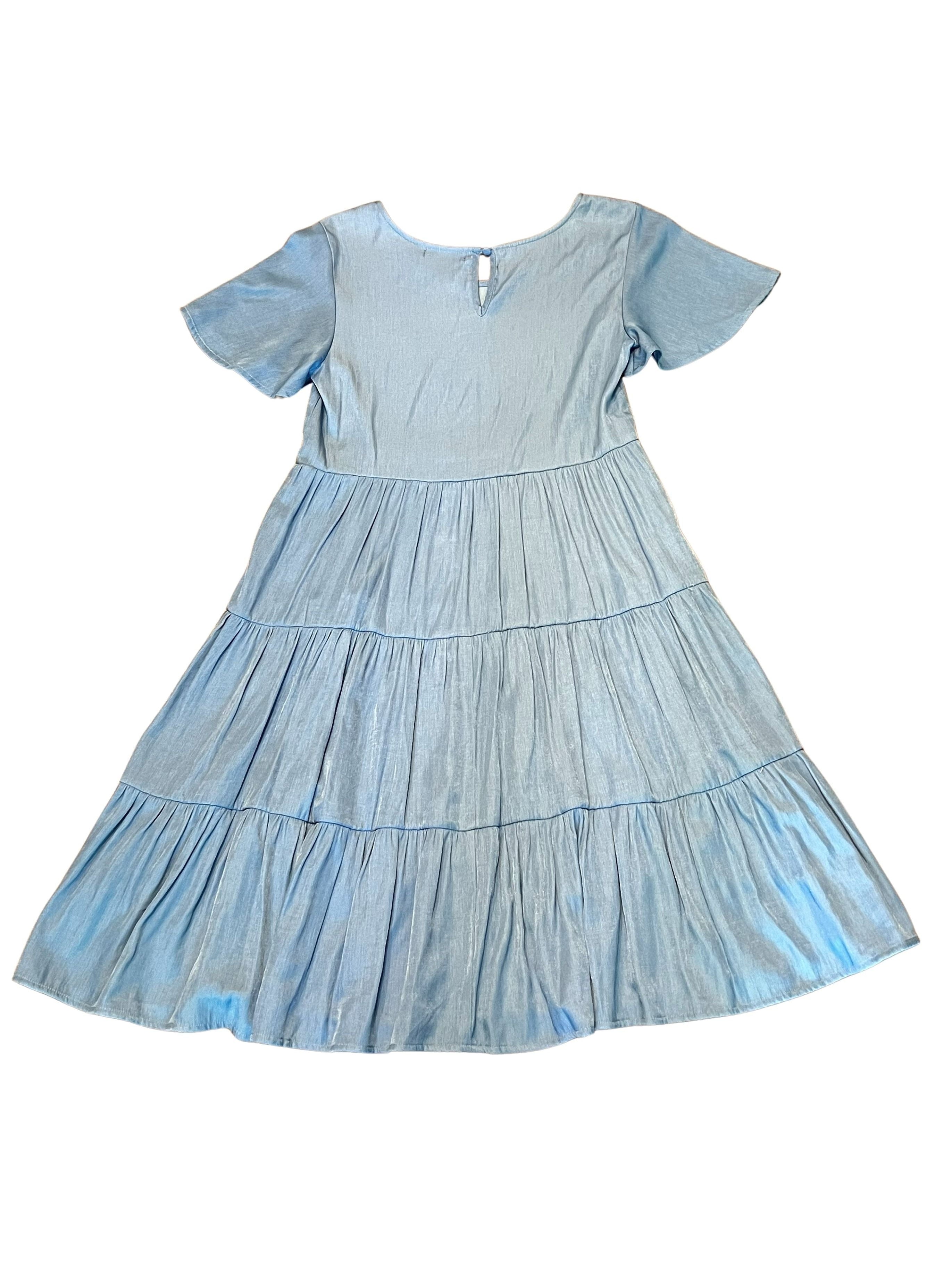 Mikarose Light Blue Tiered Flutter Sleeve Dress - Size XS