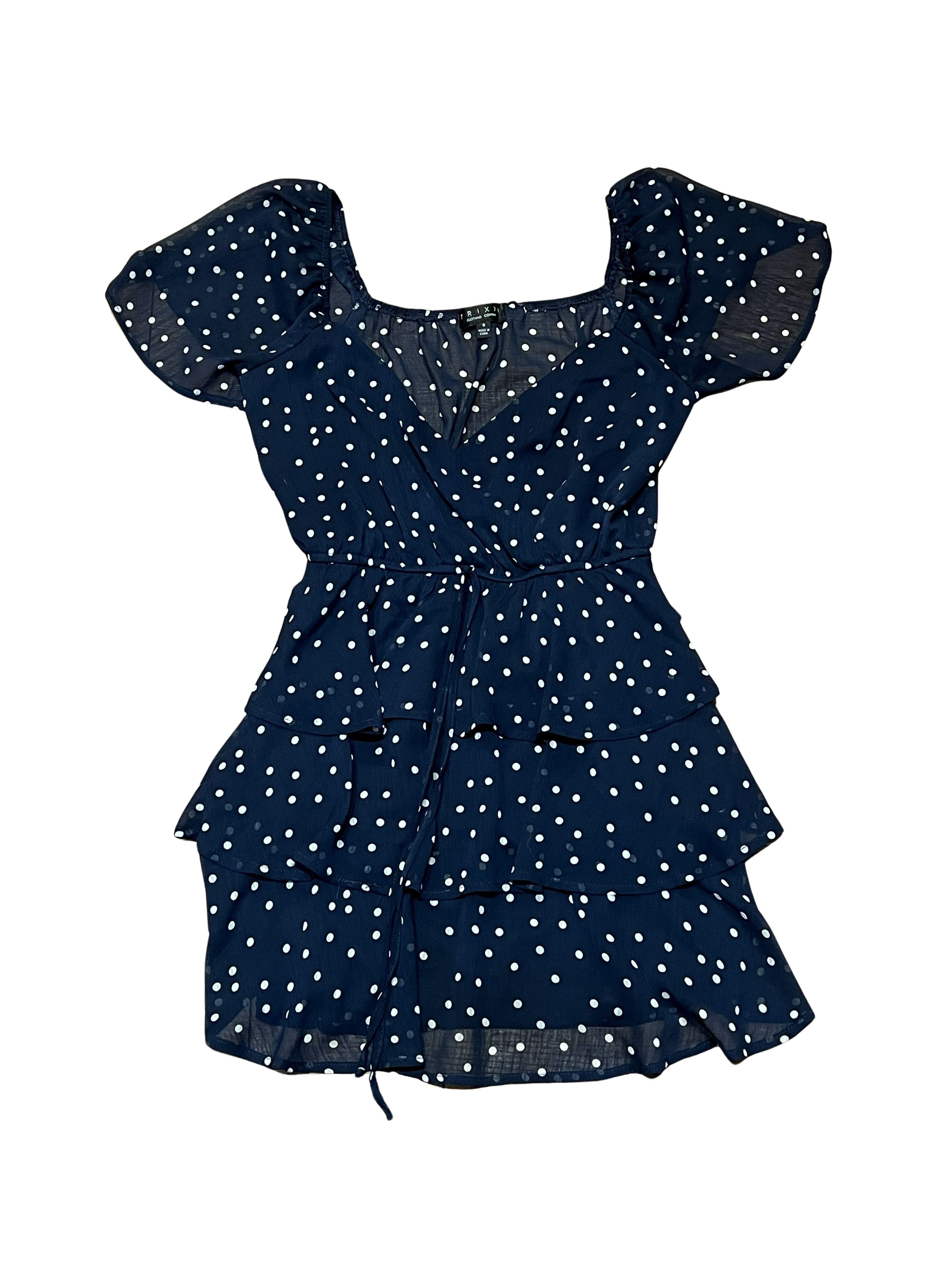 Rixi Clothing Co. Navy Polka Dot Tiered Ruffle Romper Size S