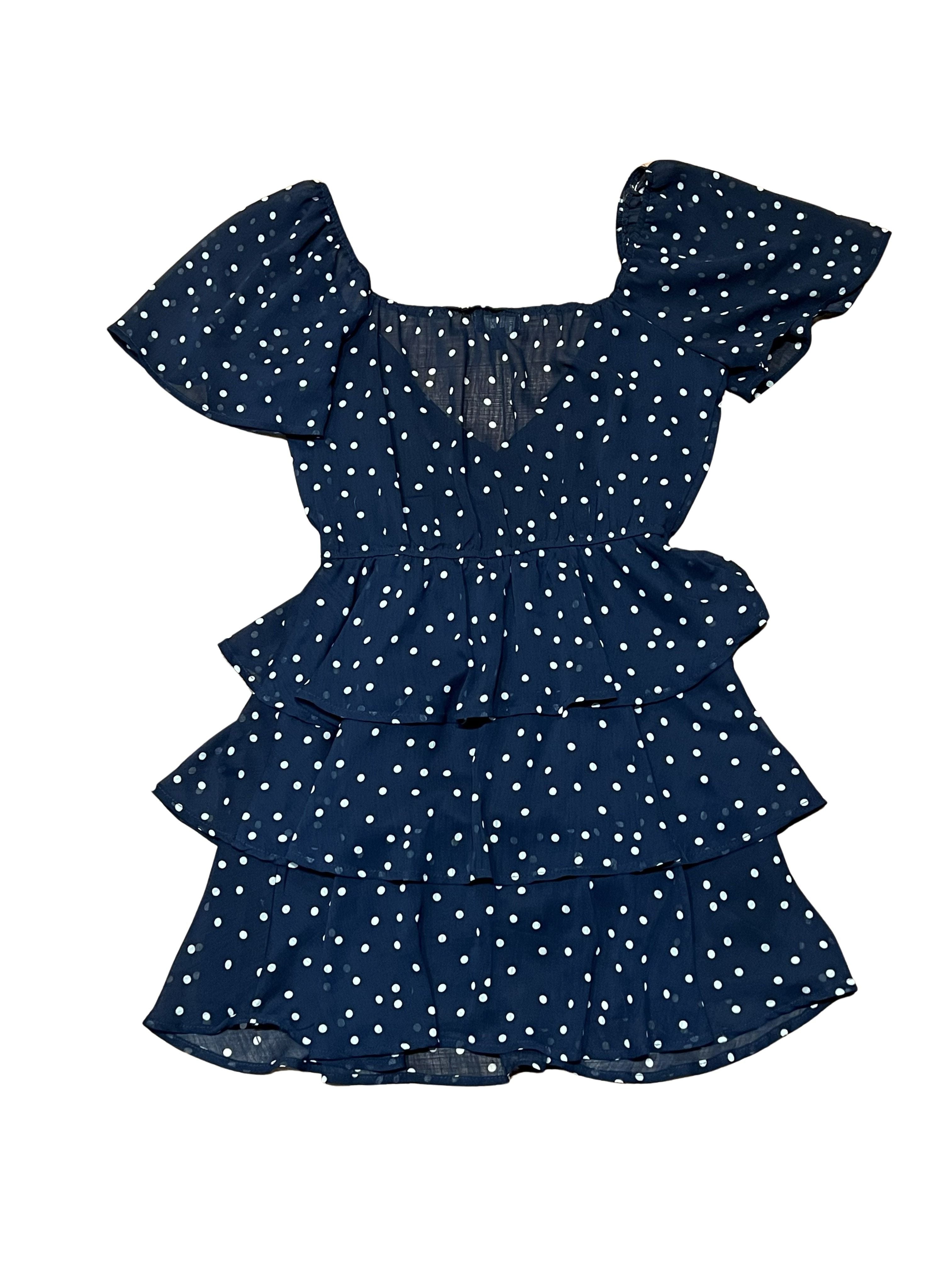 Rixi Clothing Co. Navy Polka Dot Tiered Ruffle Romper Size S