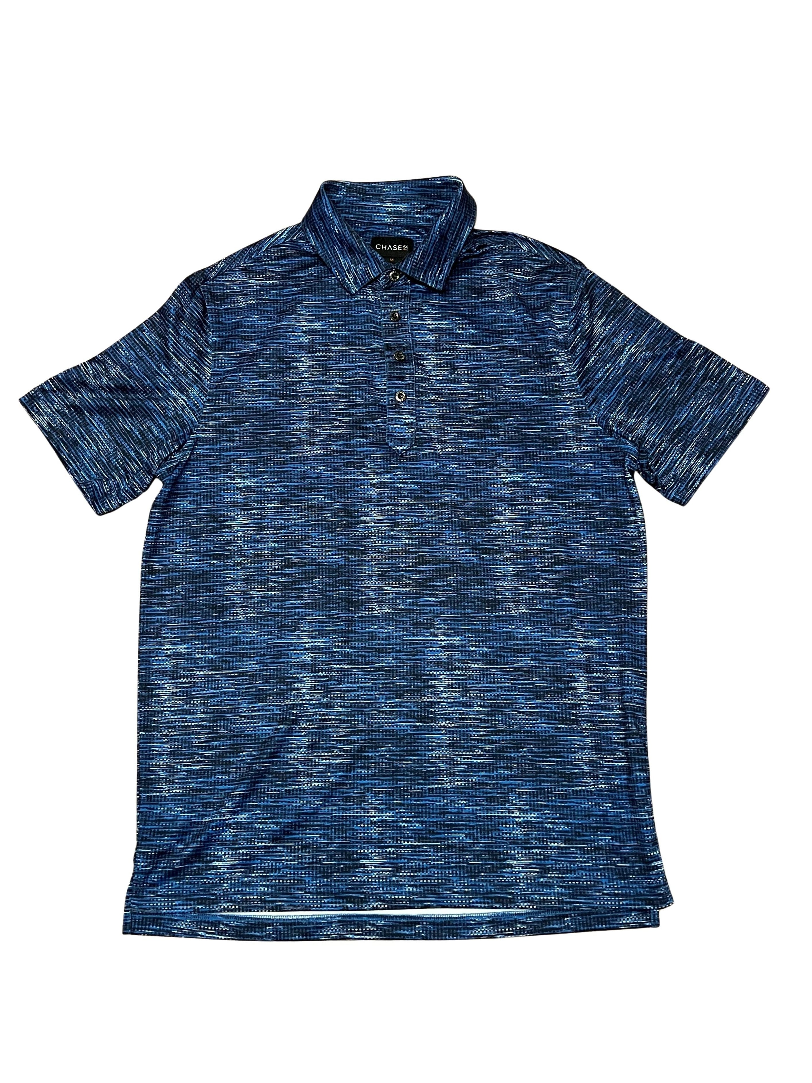 Chase 54 Men's Size M Blue Space-Dye Long Sleeve Quarter-Zip Polo