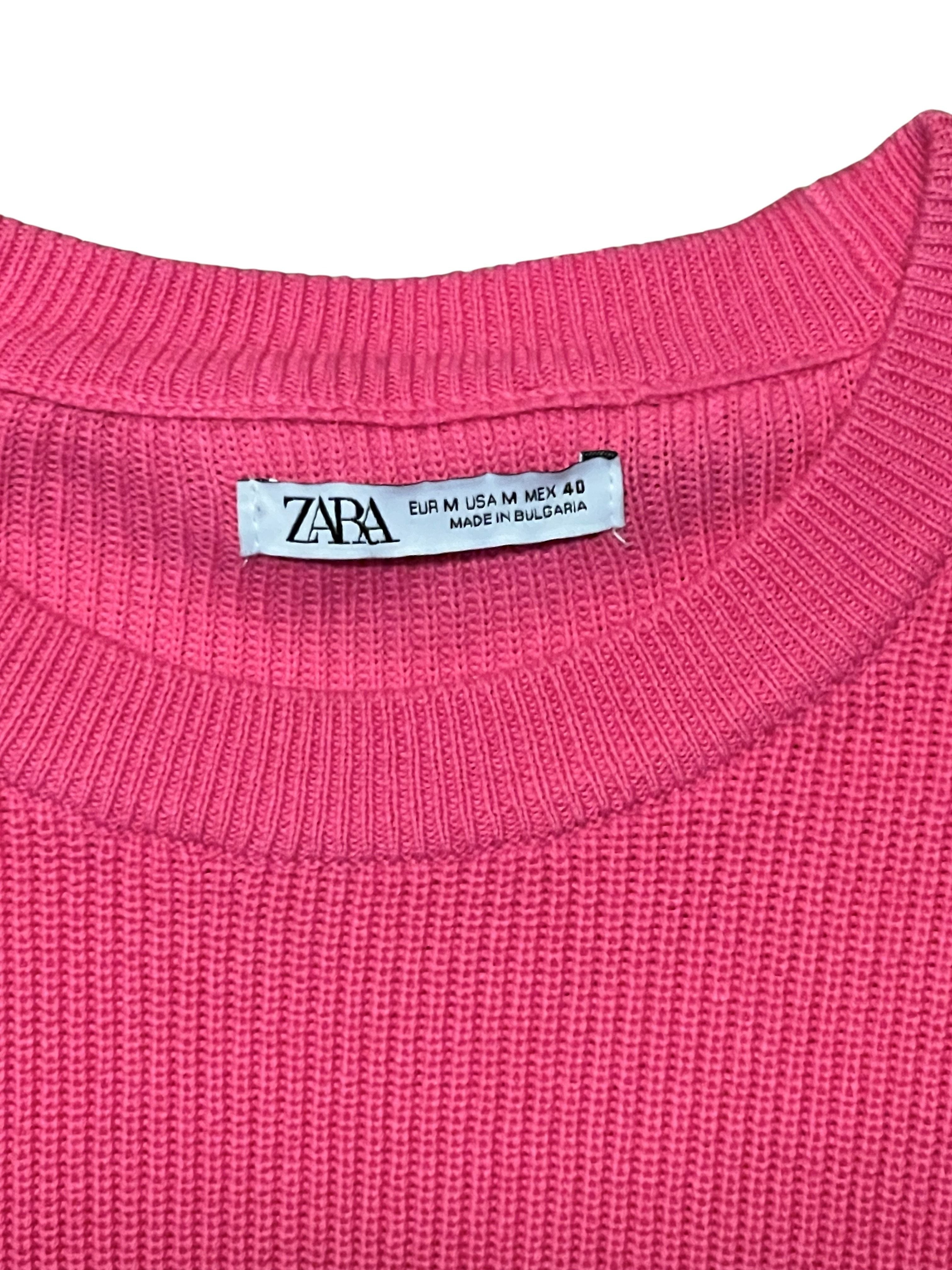 Zara Pink Ribbed Knit Short Sleeve Sweater Top - Women's M