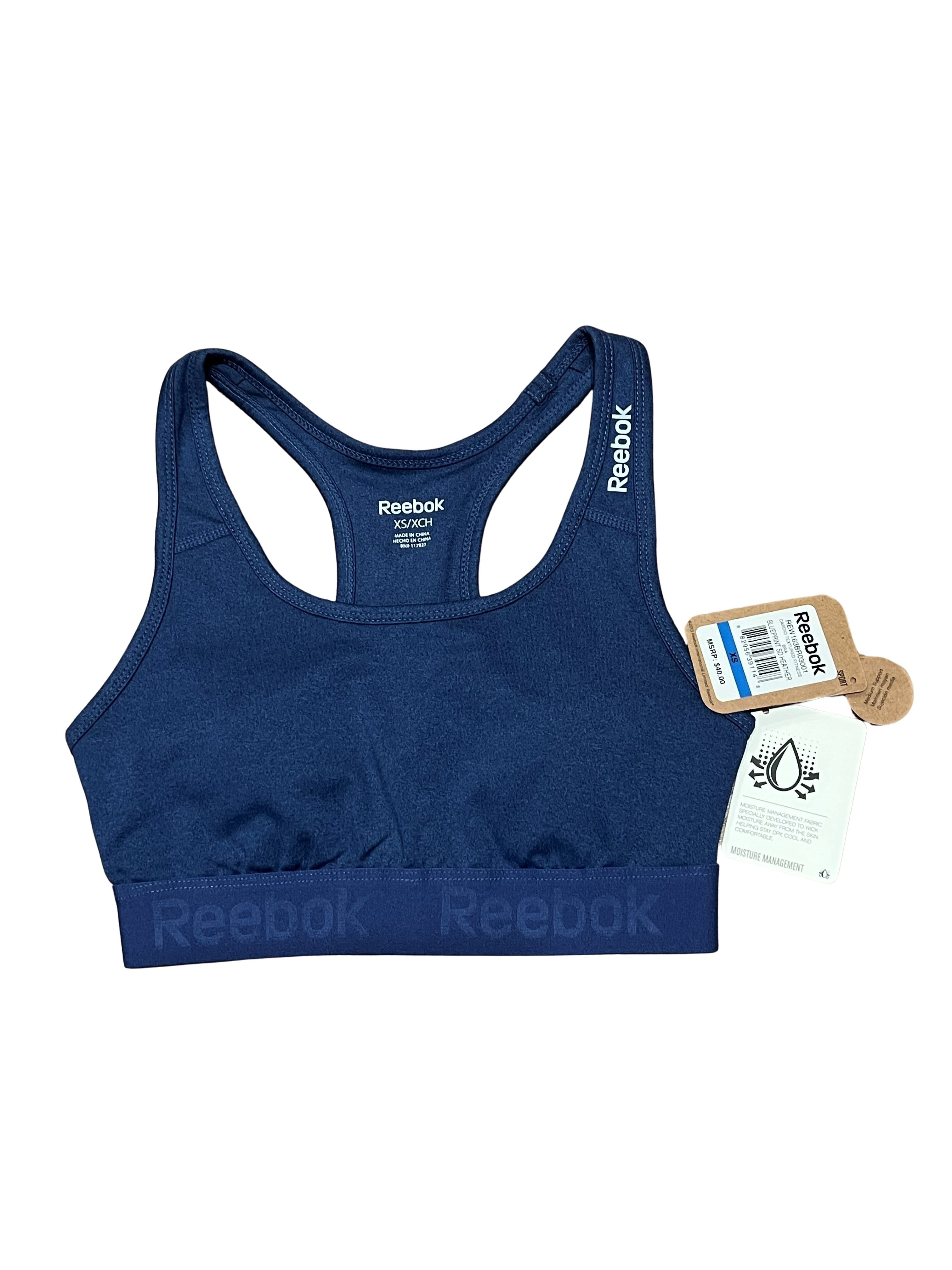Reebok Women's Navy Racerback Sports Bra - Medium Support XS NWT