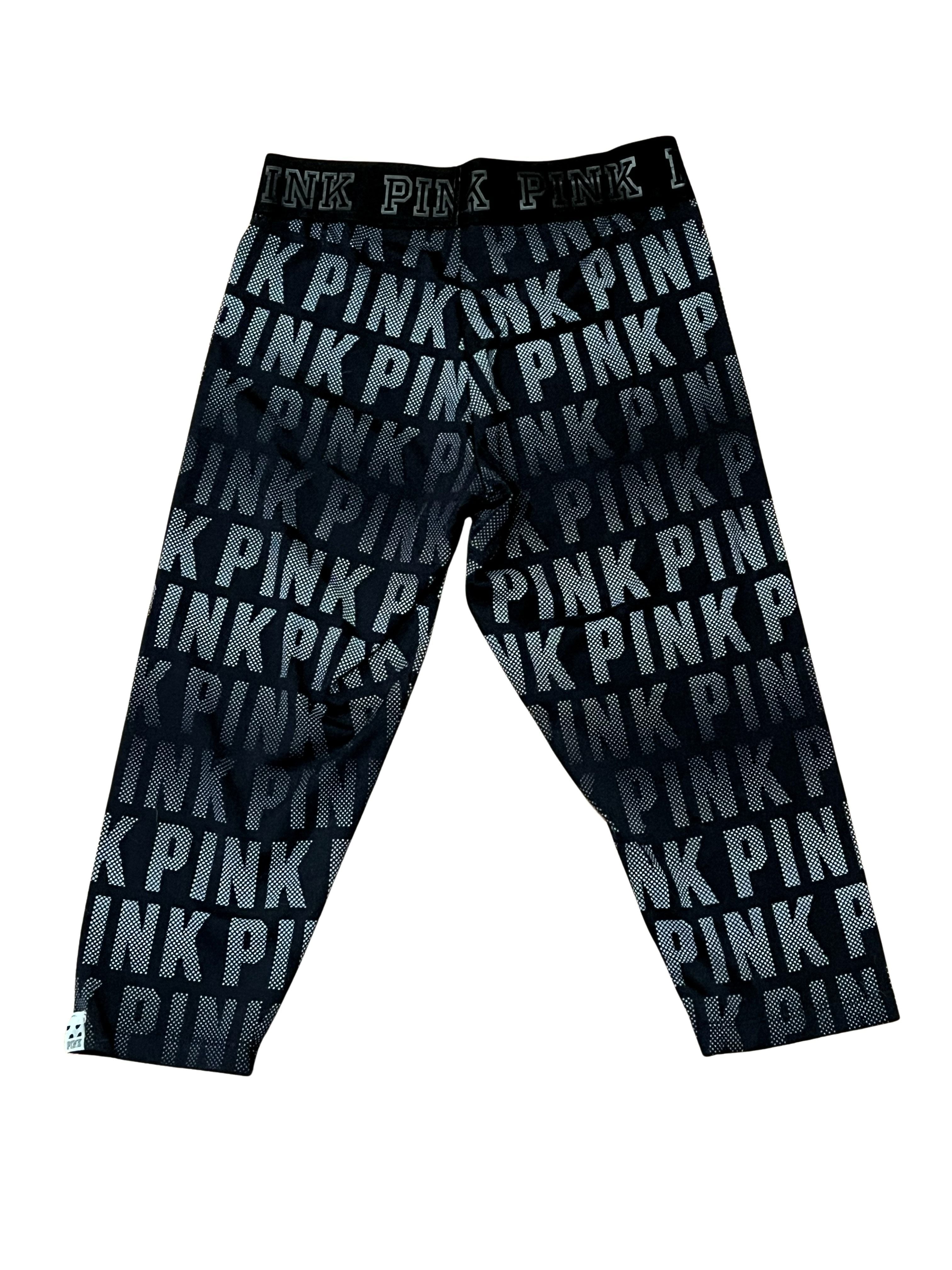 PINK Victoria's Secret Ultimate Logo Capri Leggings Black Gray Size S