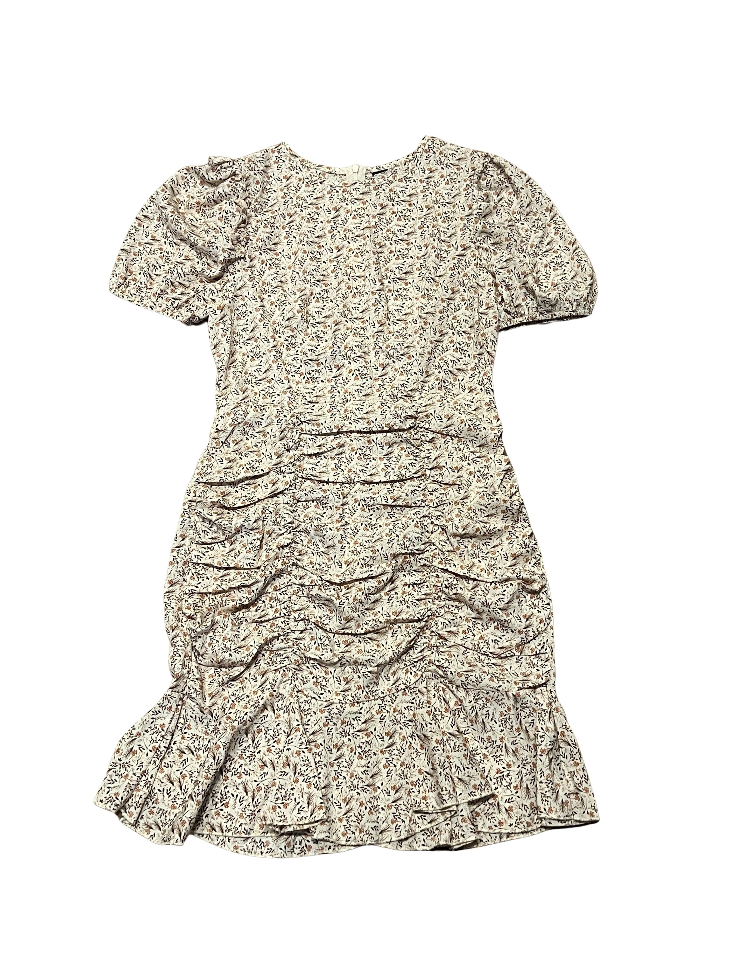 Floral Print Ruffle Sleeve Top - Cream & Rust Ditsy Print
