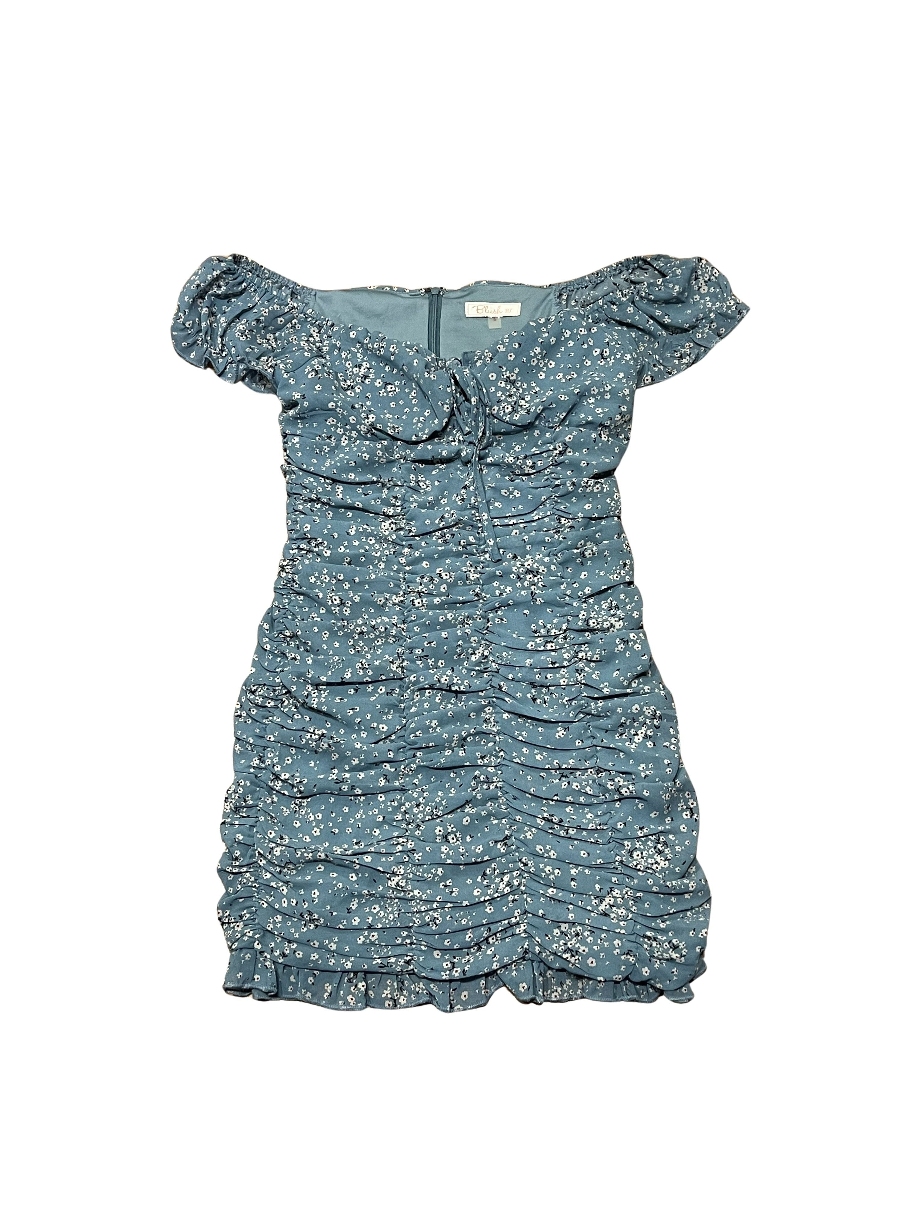 Blush BJ Blue Floral Smocked Off-Shoulder Top Size S