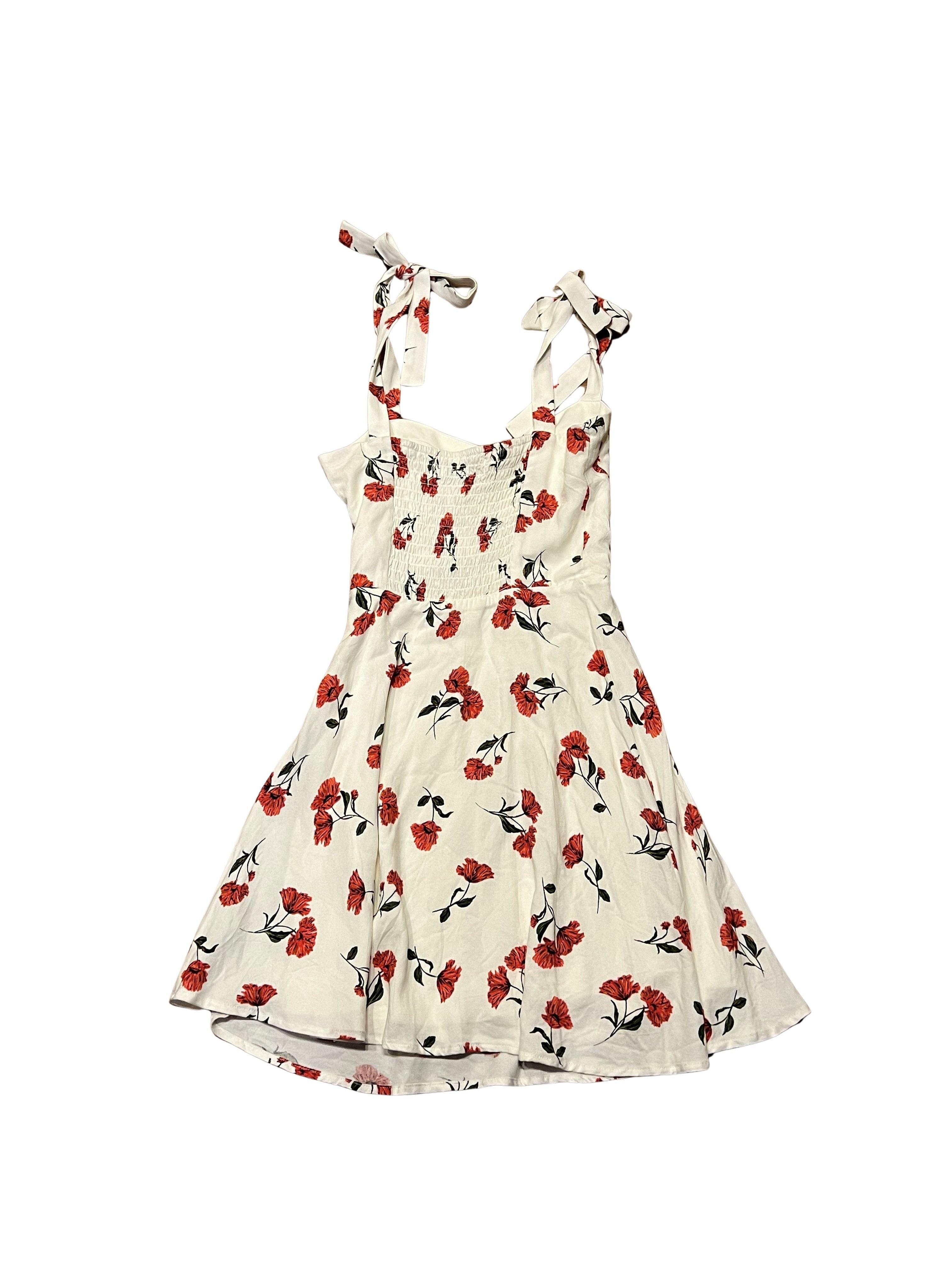 And Now This Mini Dress XS NWT Ivory Red Floral Tie Strap Smocked