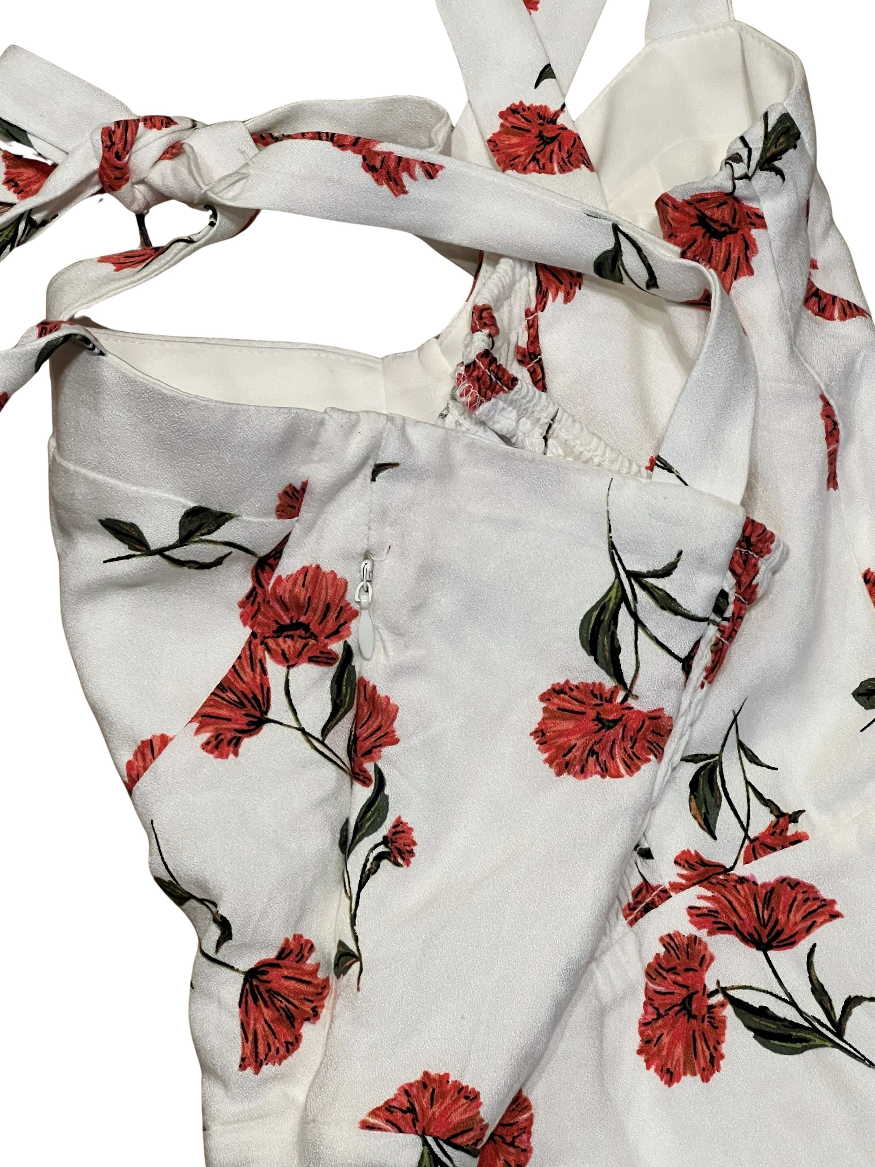 And Now This Mini Dress XS NWT Ivory Red Floral Tie Strap Smocked