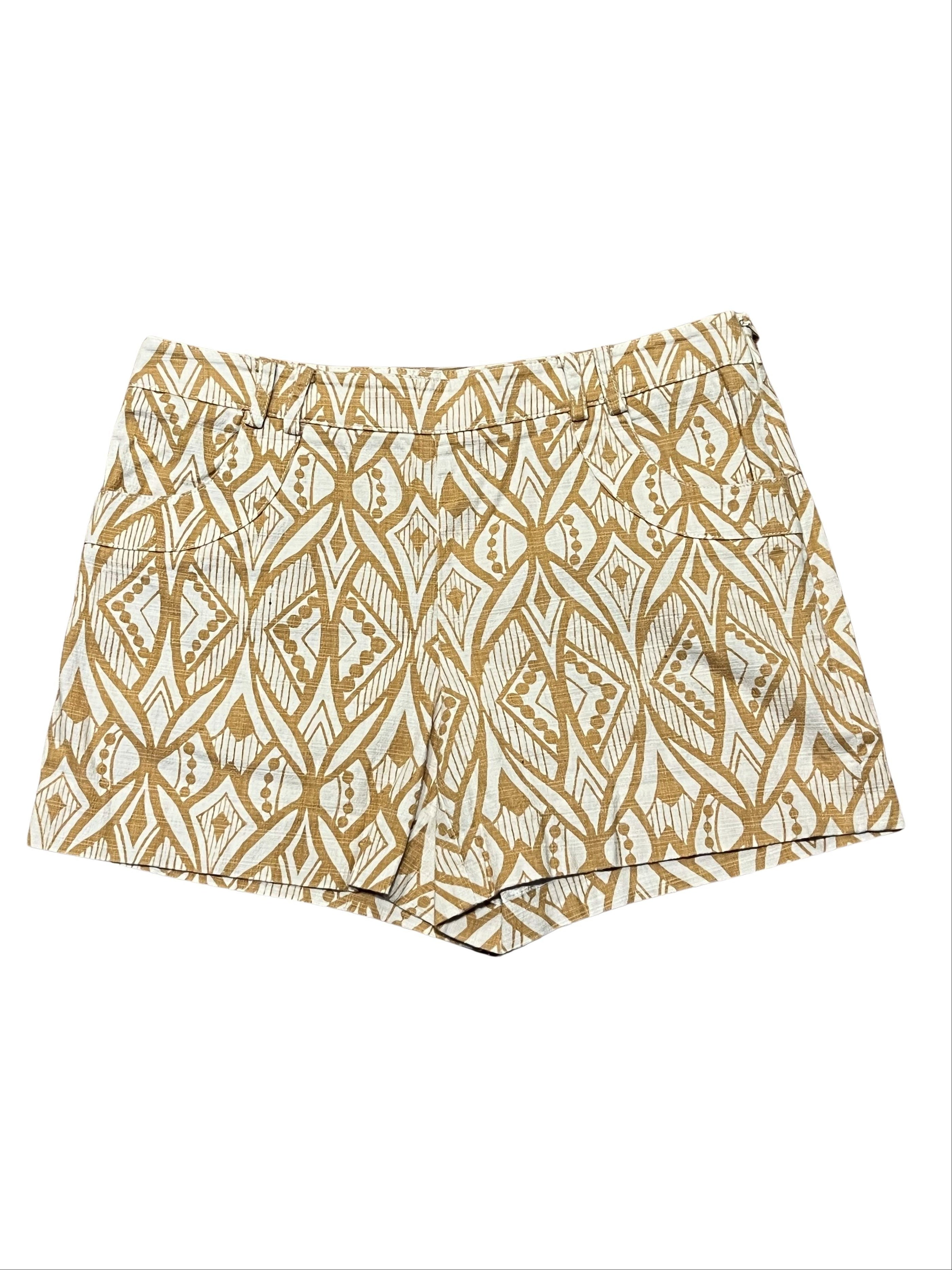 Tan & White Tribal Print Shorts - Cotton Spandex Blend