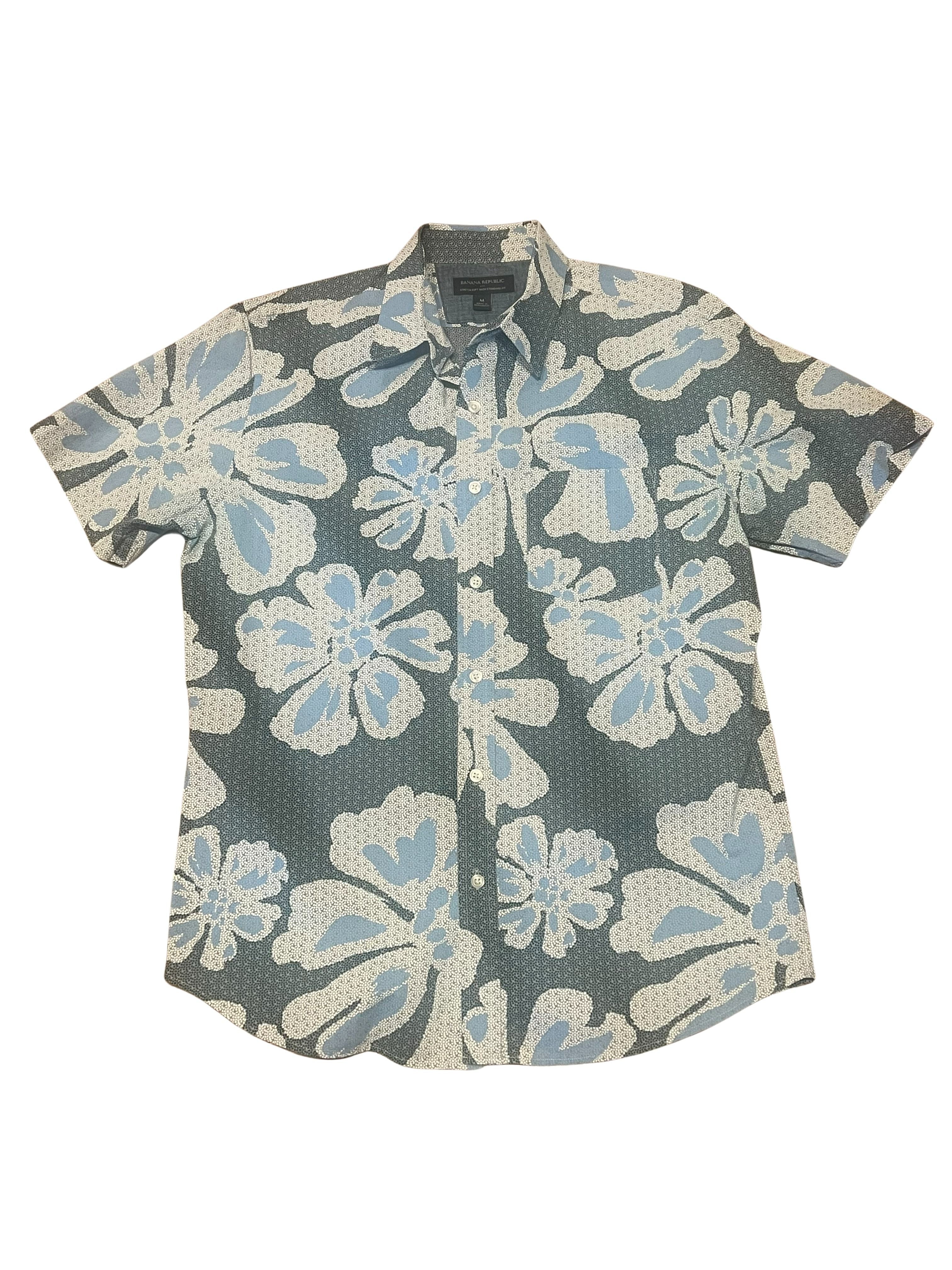 Banana Republic Men's Short Sleeve Button-Up Shirt Blue Floral Size M