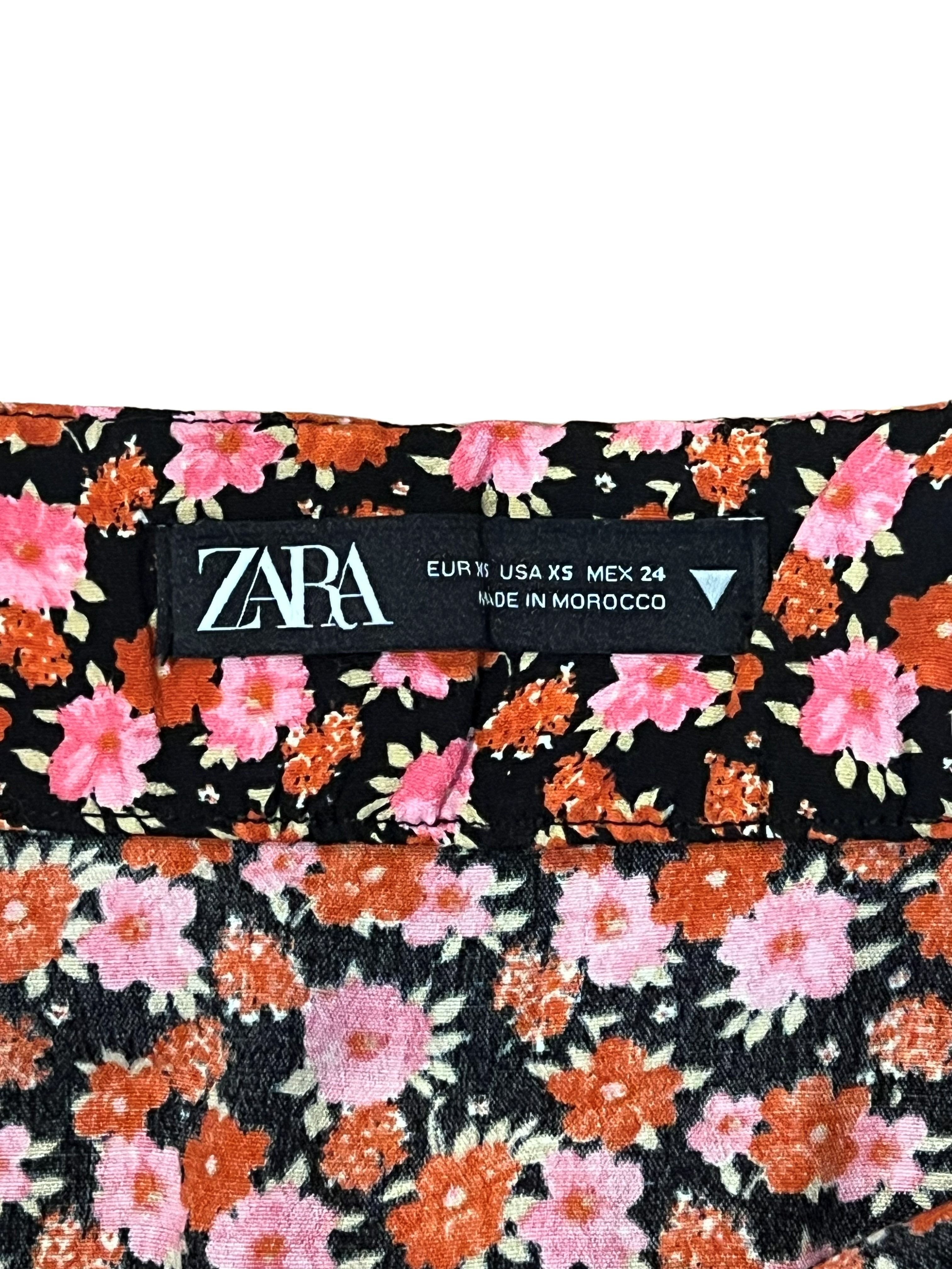 Zara Floral Midi Skirt - Black Pink Rust Ditsy Print, Size XS