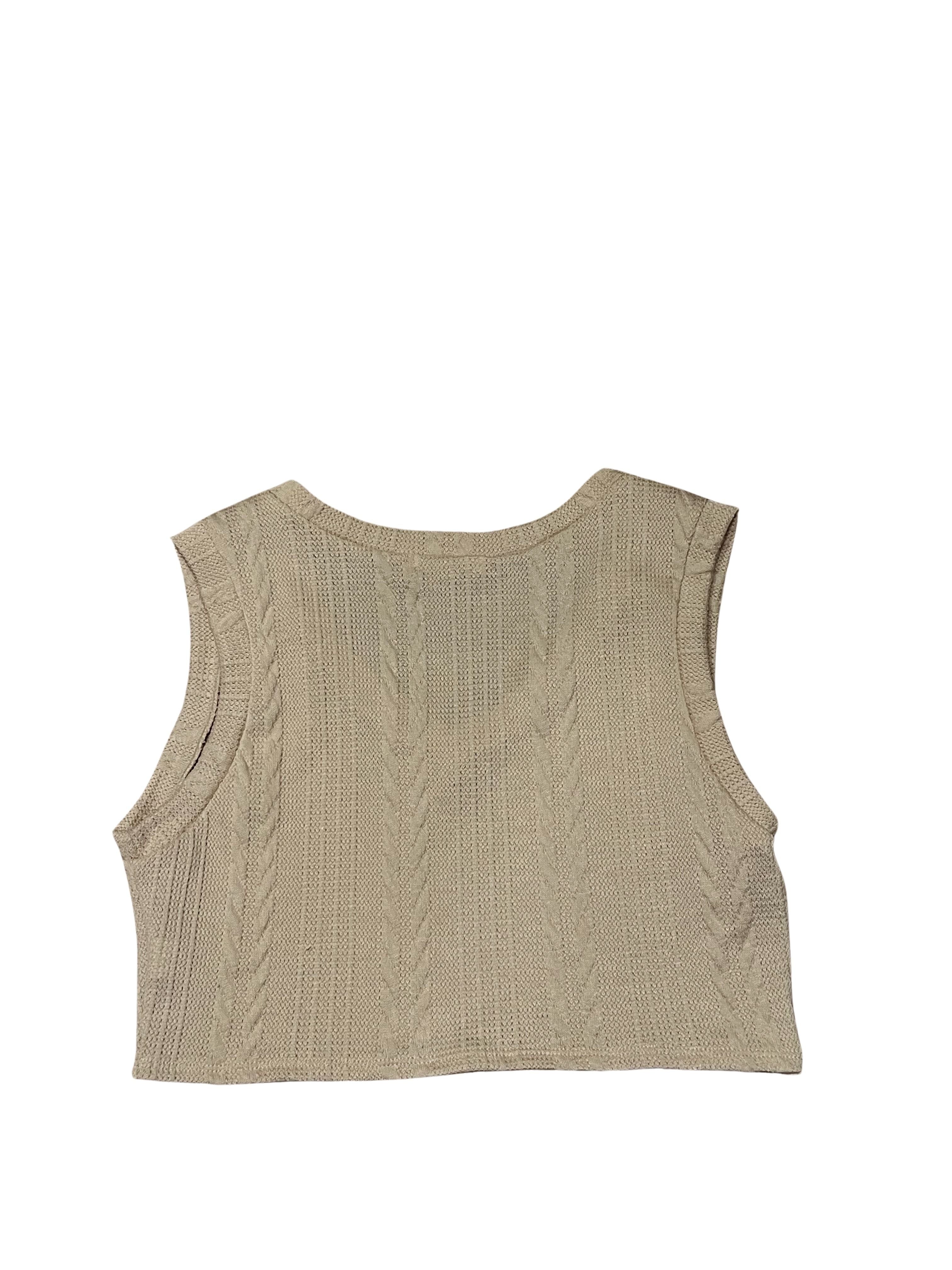 Timing Cropped Cable-Knit Sweater Vest Tank, Size L, Beige