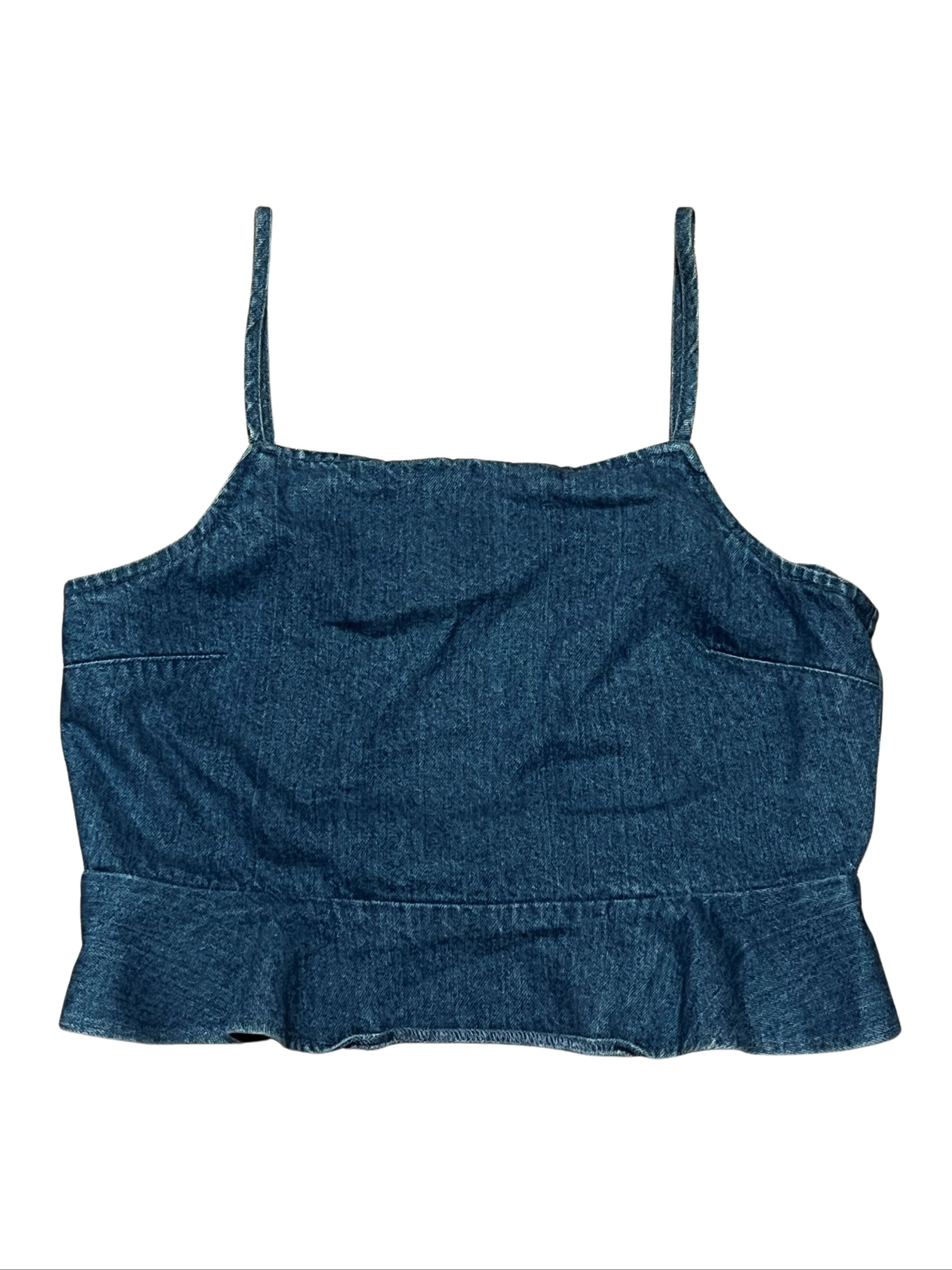 American Eagle Denim Crop Top with Smocked Back - Size M