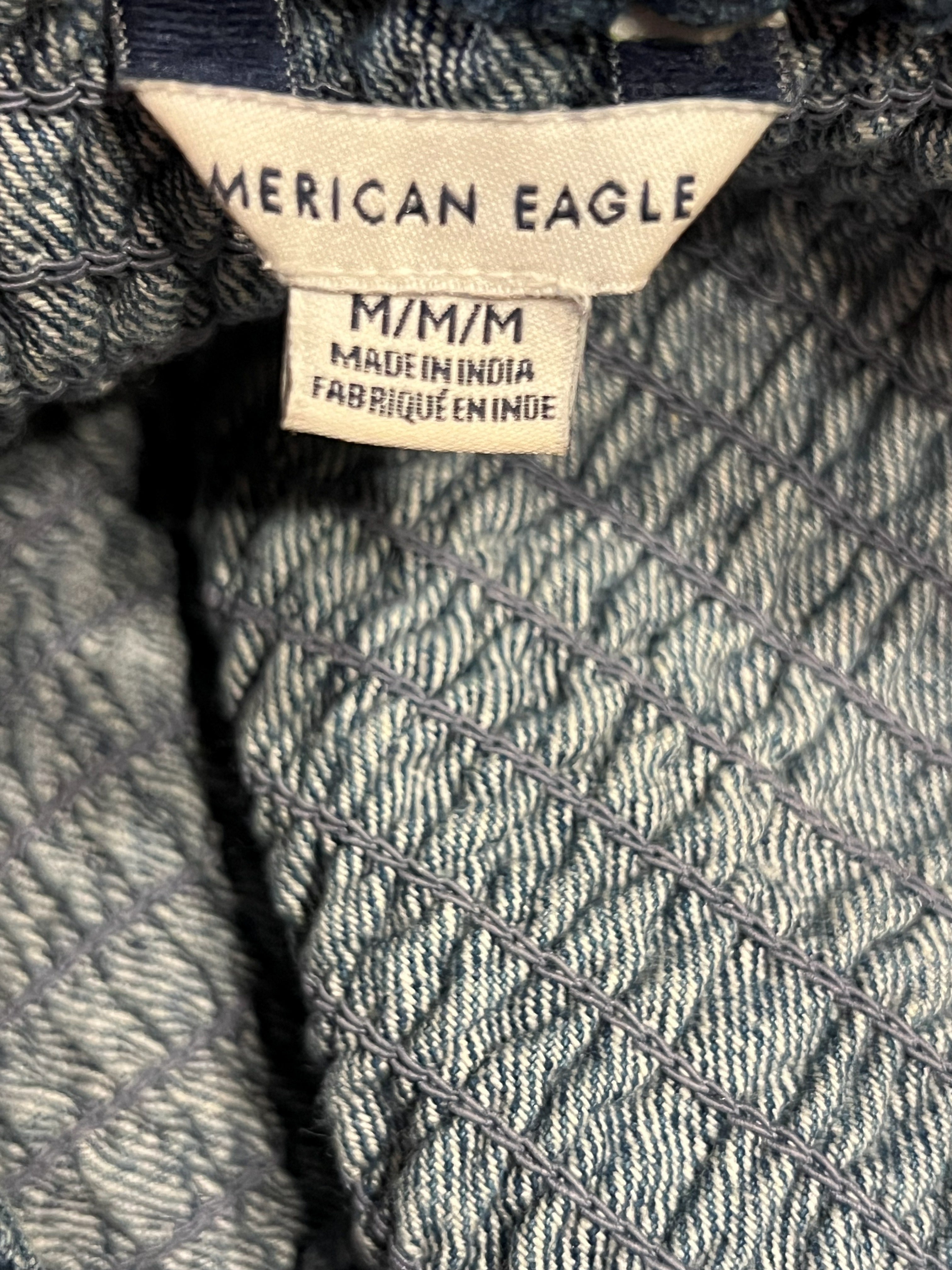 American Eagle Denim Crop Top with Smocked Back, Size M