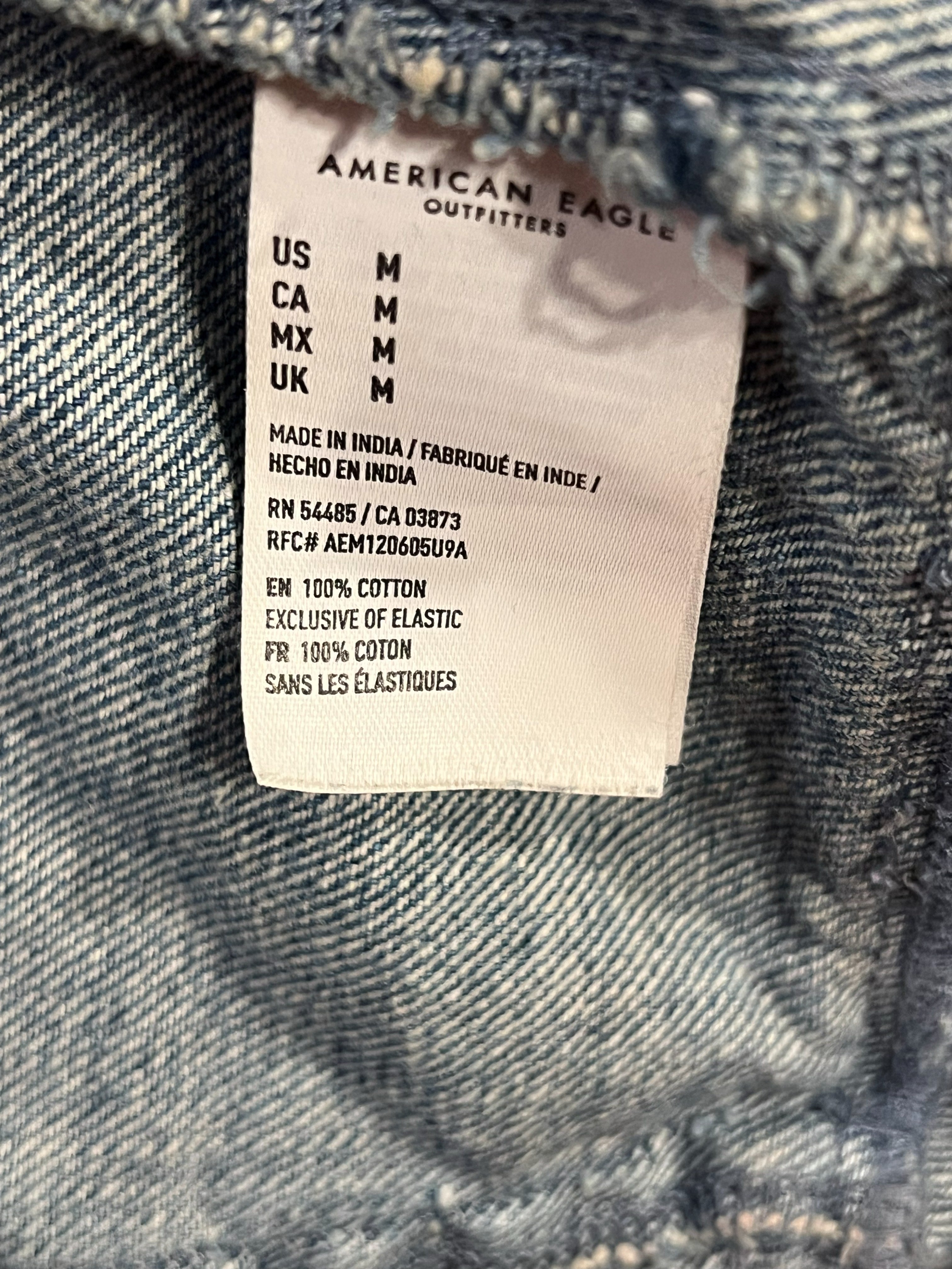 American Eagle Denim Crop Top with Smocked Back, Size M