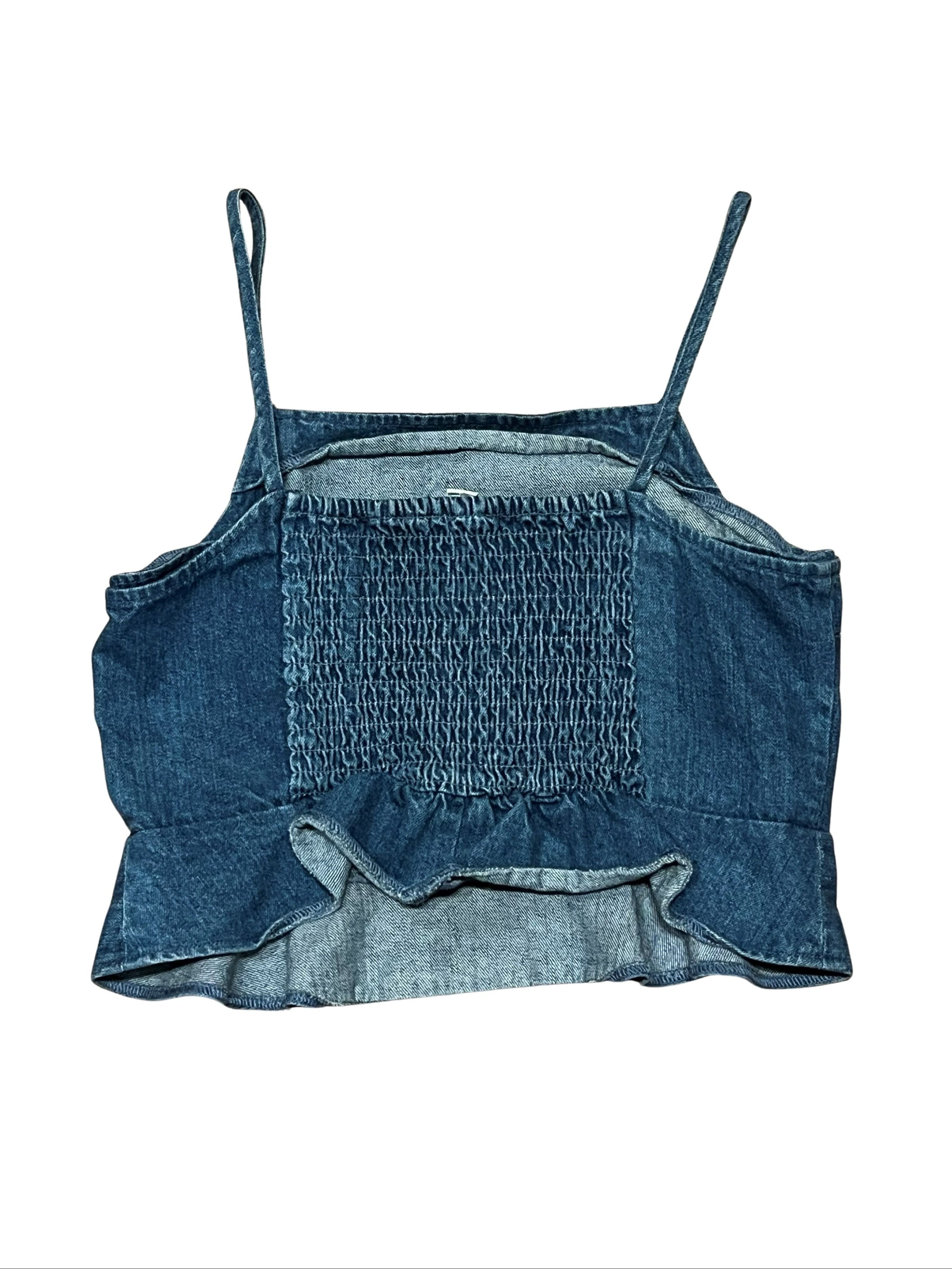American Eagle Denim Crop Top with Smocked Back - Size M