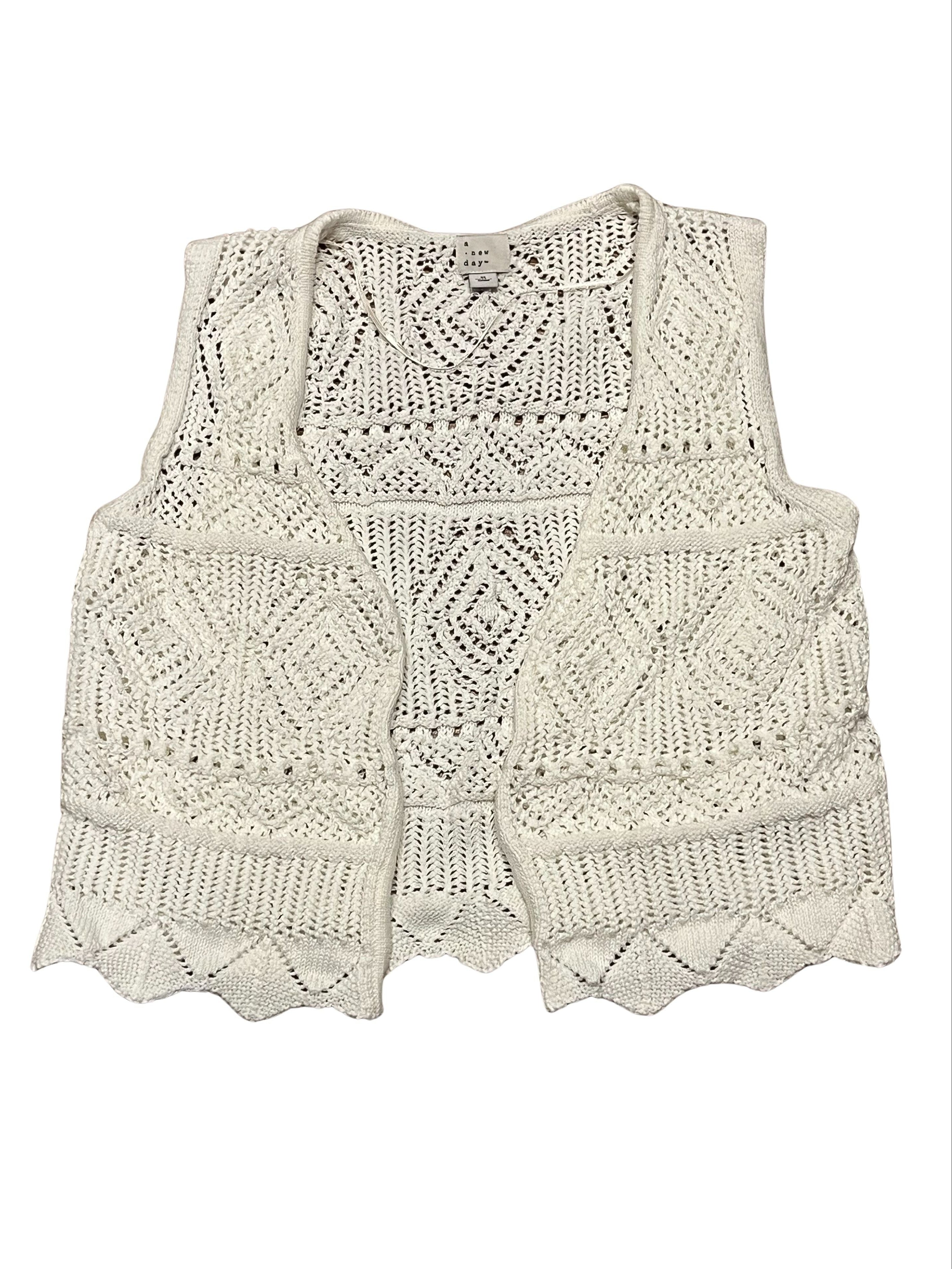A New Day White Crochet Knit Sweater Vest Size M