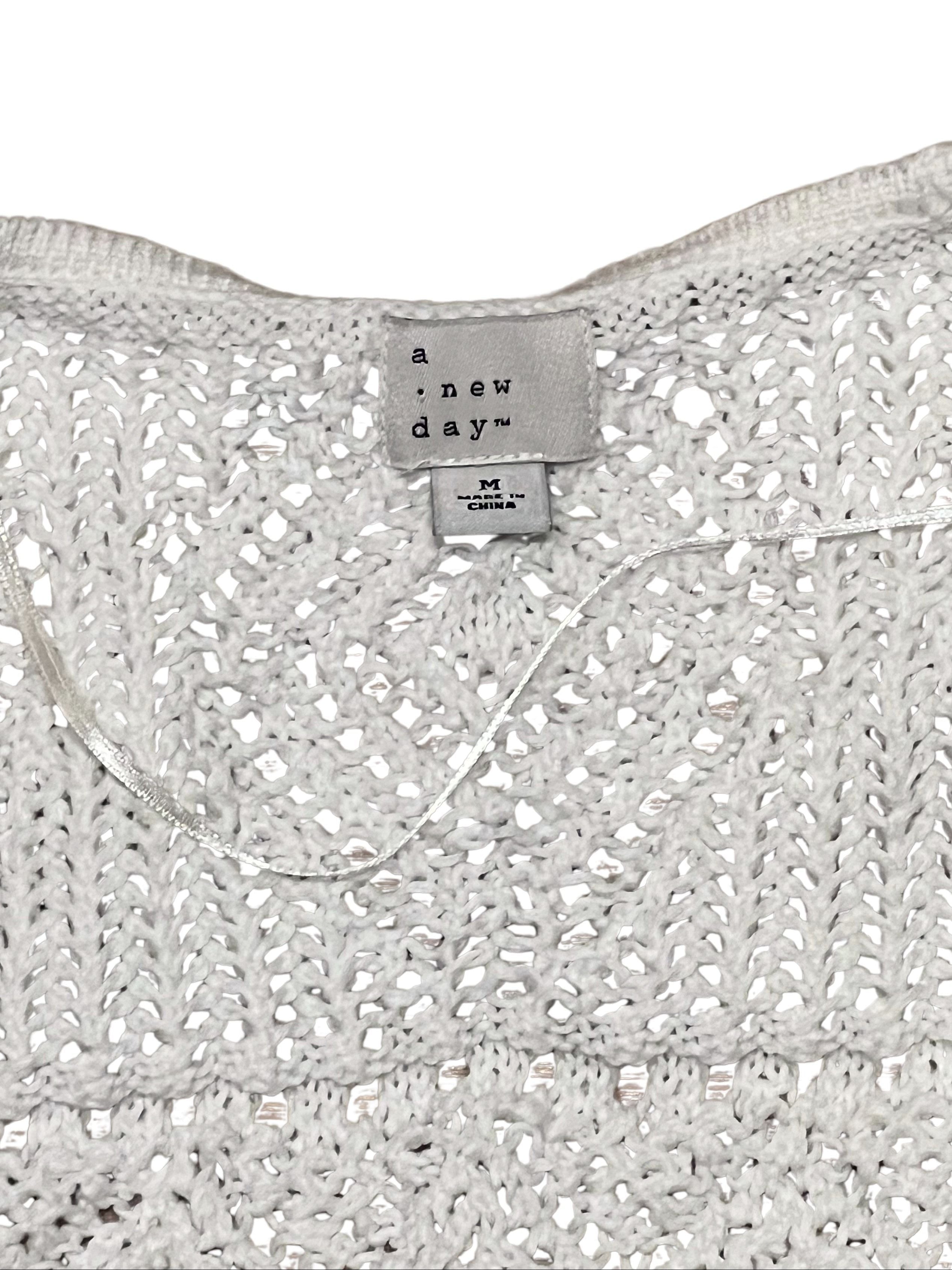 A New Day White Crochet Knit Sweater Vest Size M