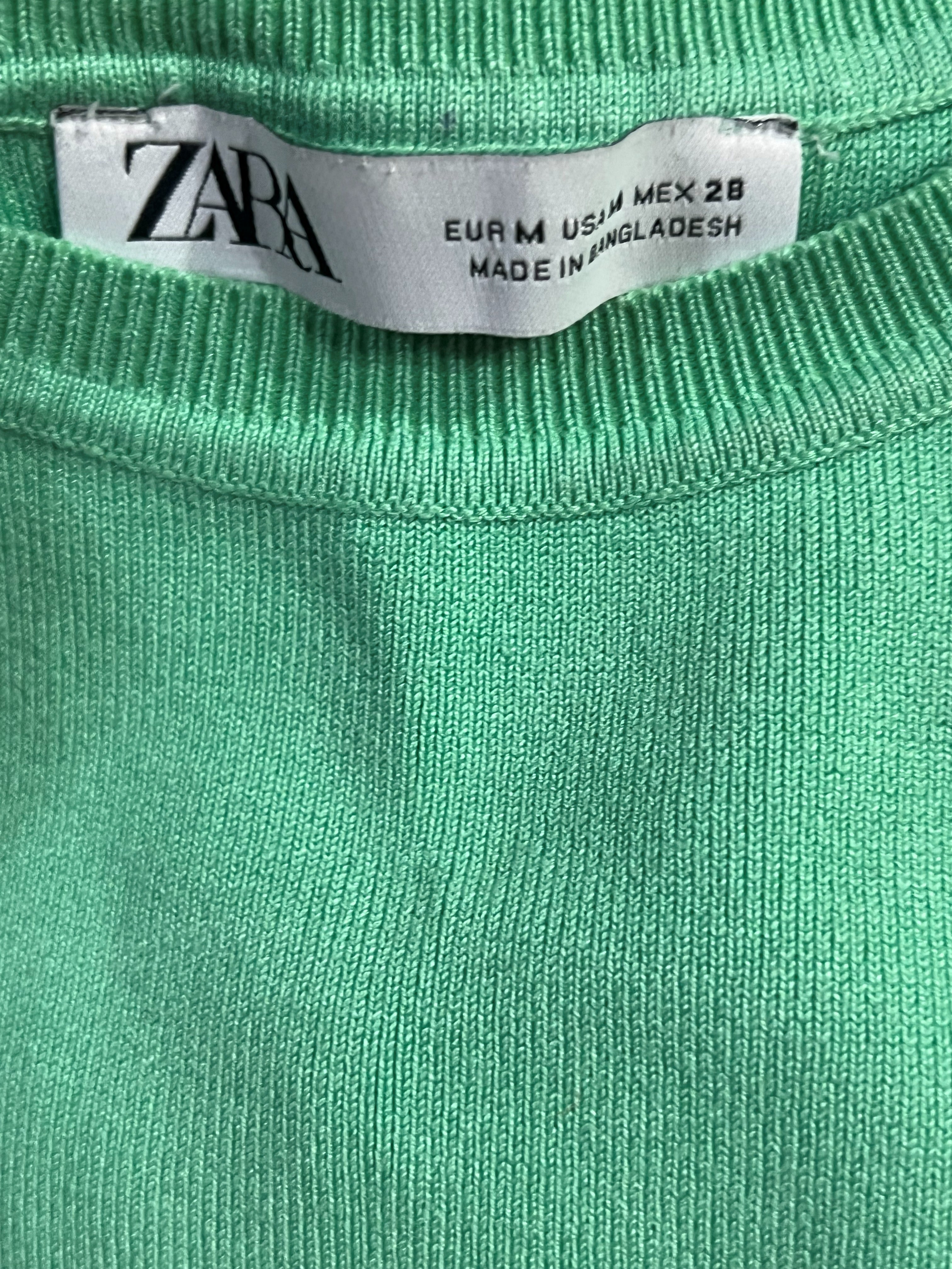 Zara Green Ribbed Knit Sleeveless Top, Size M