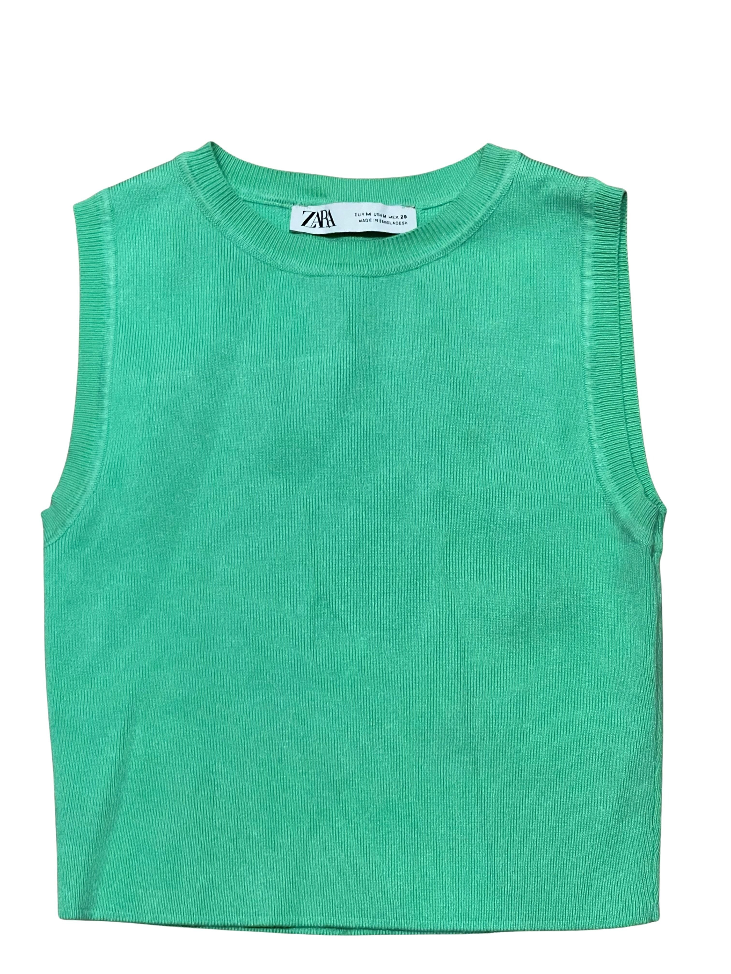 Zara Green Ribbed Knit Sleeveless Top Size M