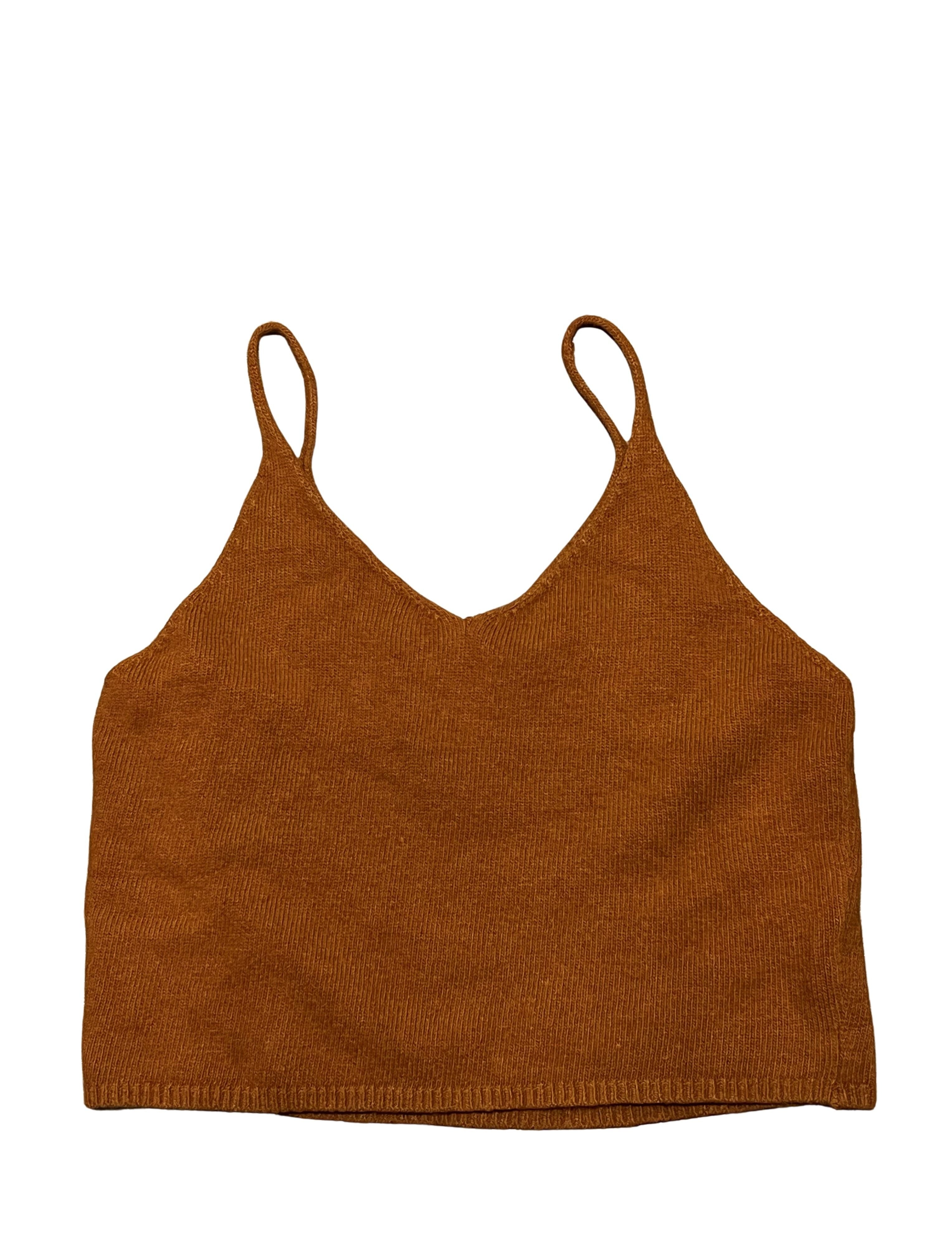 Code & Mode Rust Brown Ribbed Knit Cropped Cami Top Size L