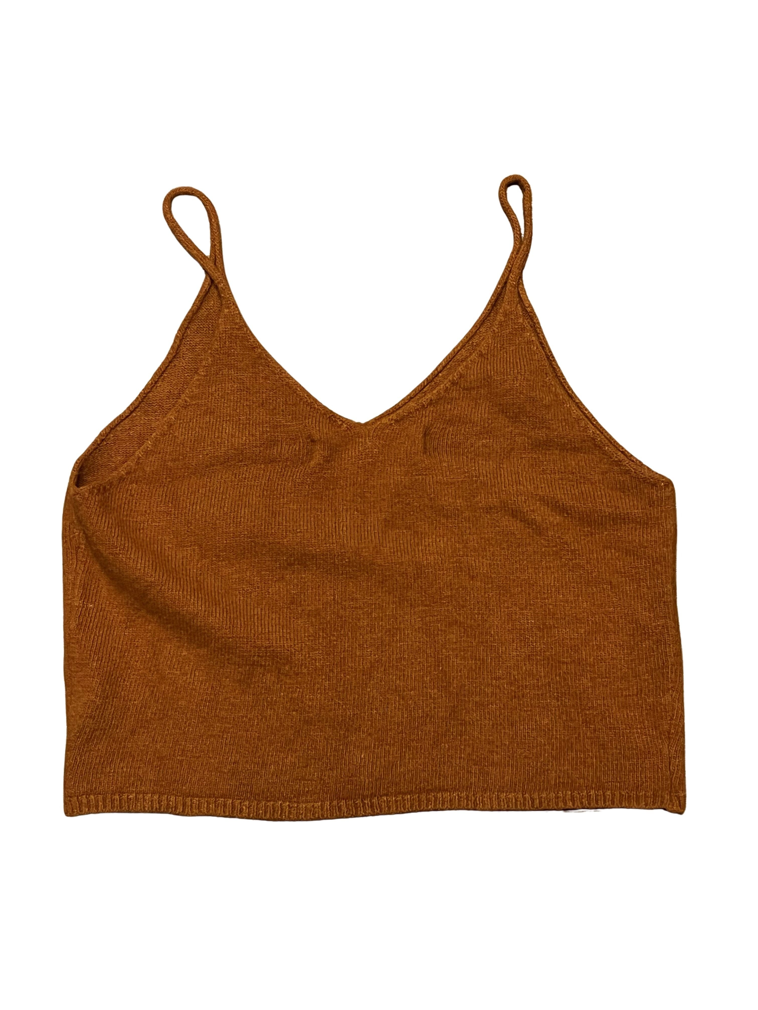 Code & Mode Rust Brown Ribbed Knit Cropped Cami Top Size L
