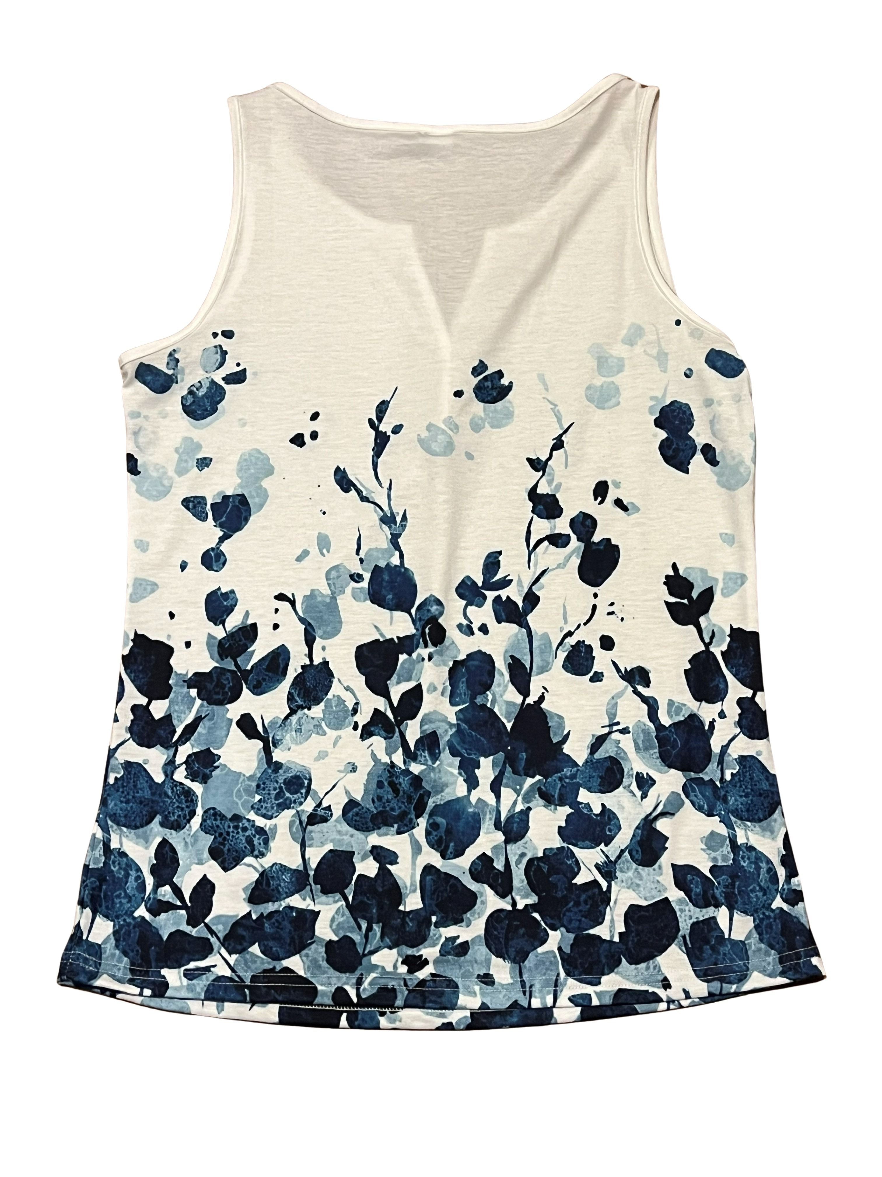 Women's Ivory & Navy Floral Sleeveless Top with Button Detail