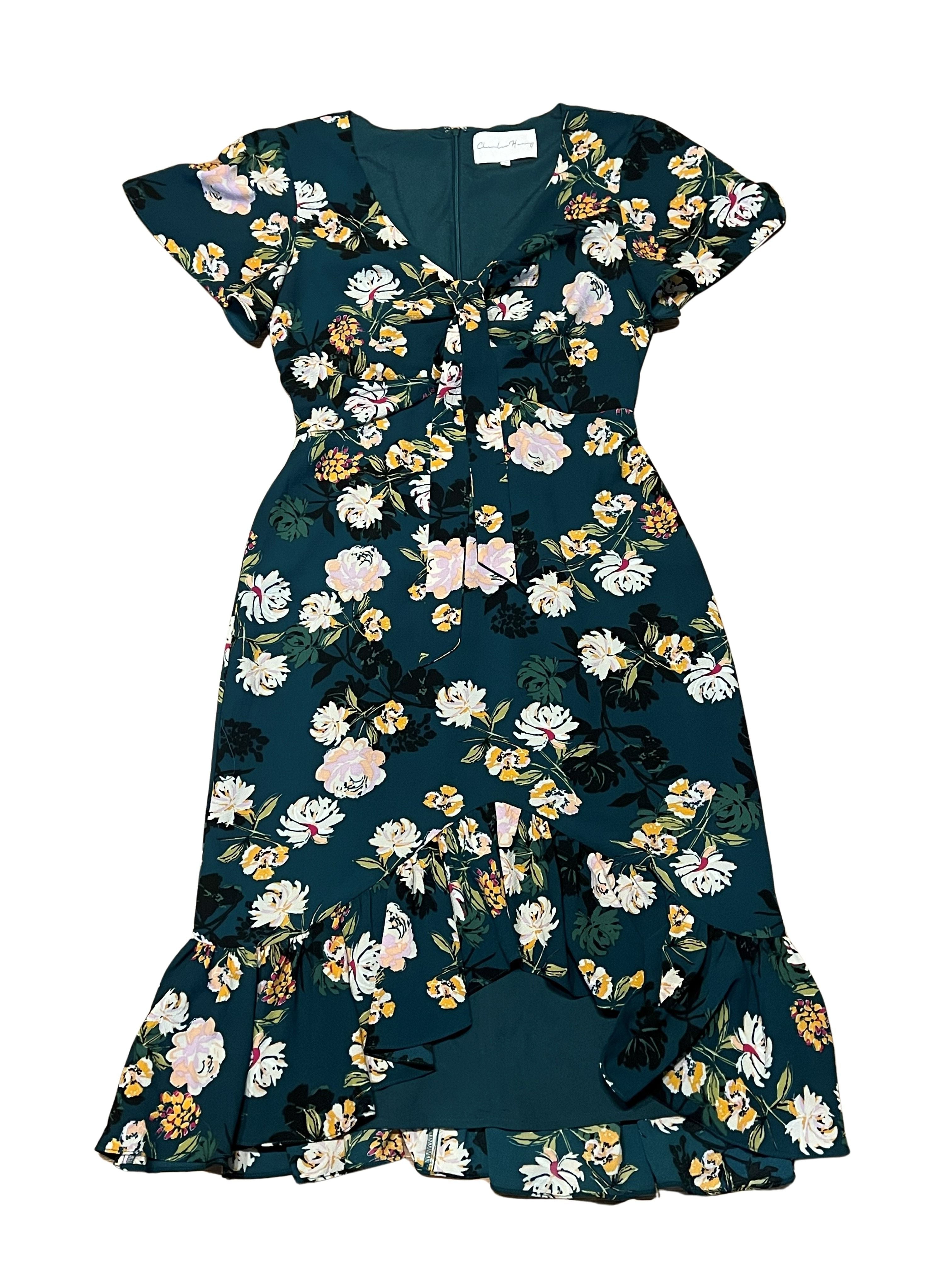 Charles Henry Dark Teal Floral Ruffle Dress Size S