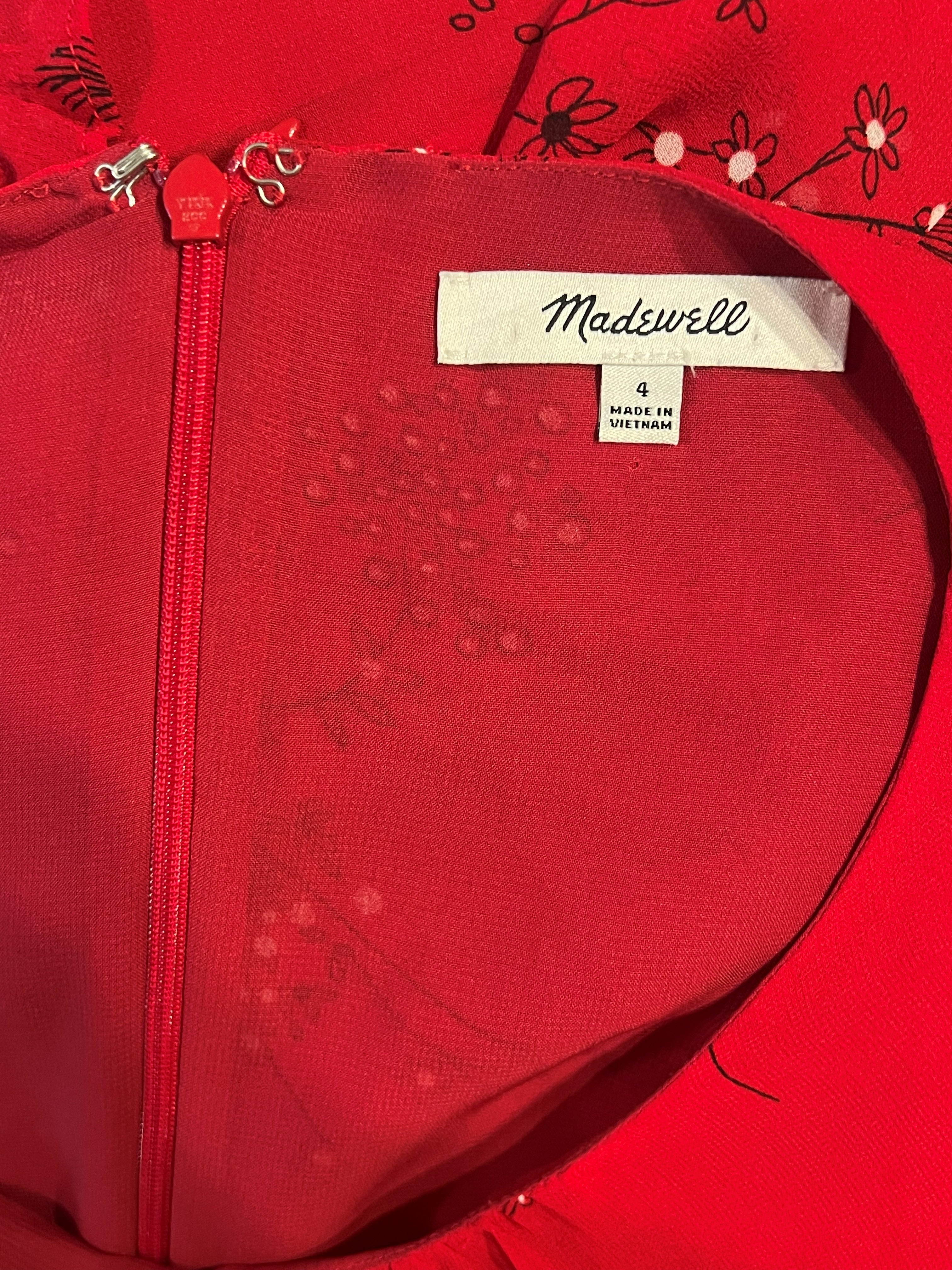 Madewell Red Floral Print Tiered Ruffle Maxi Dress, Size 4