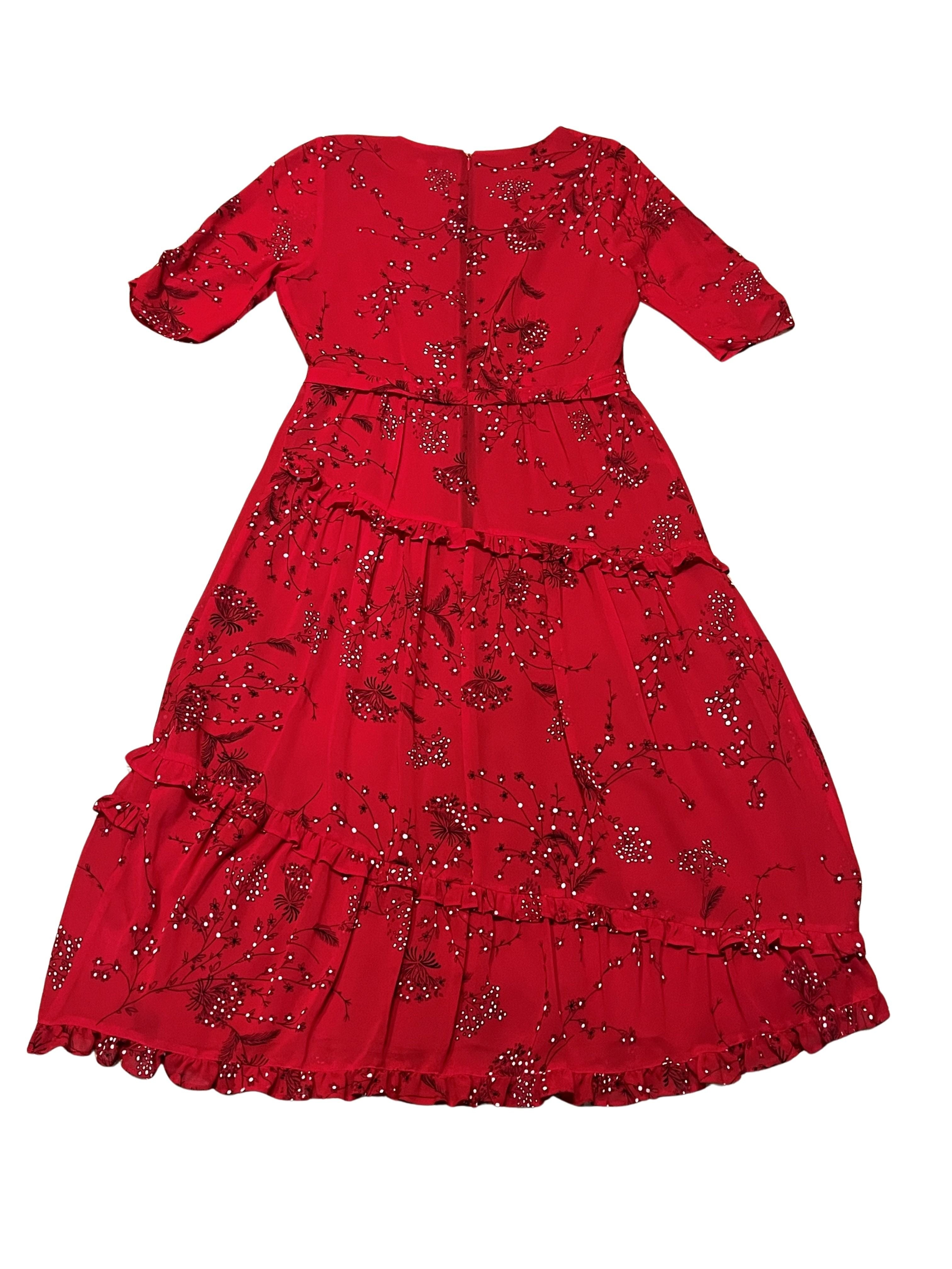 Red Floral Print Tiered Ruffle Maxi Dress - Size M (est.)