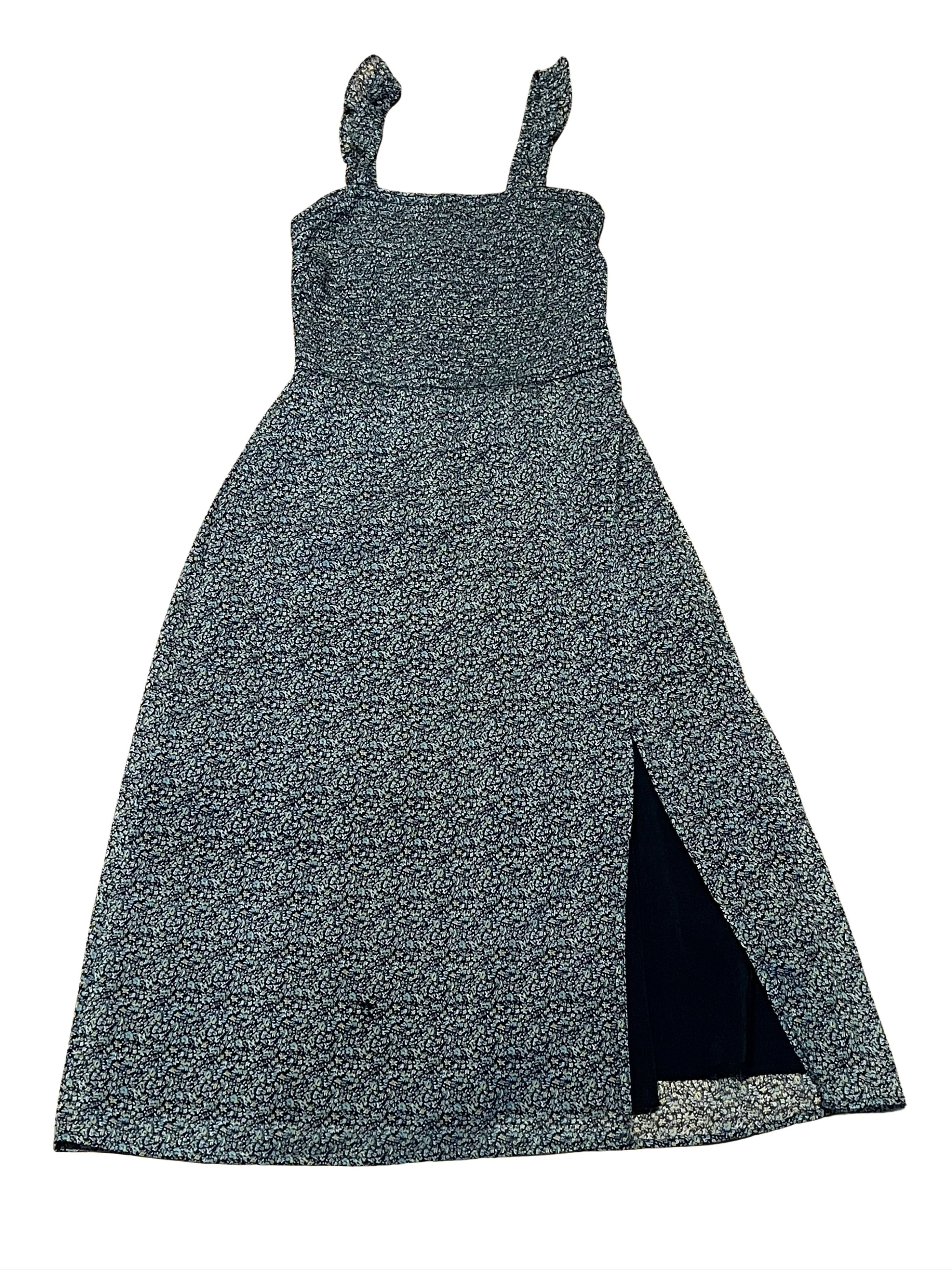Navy Floral Print Dress with Tie Detail - Polyester