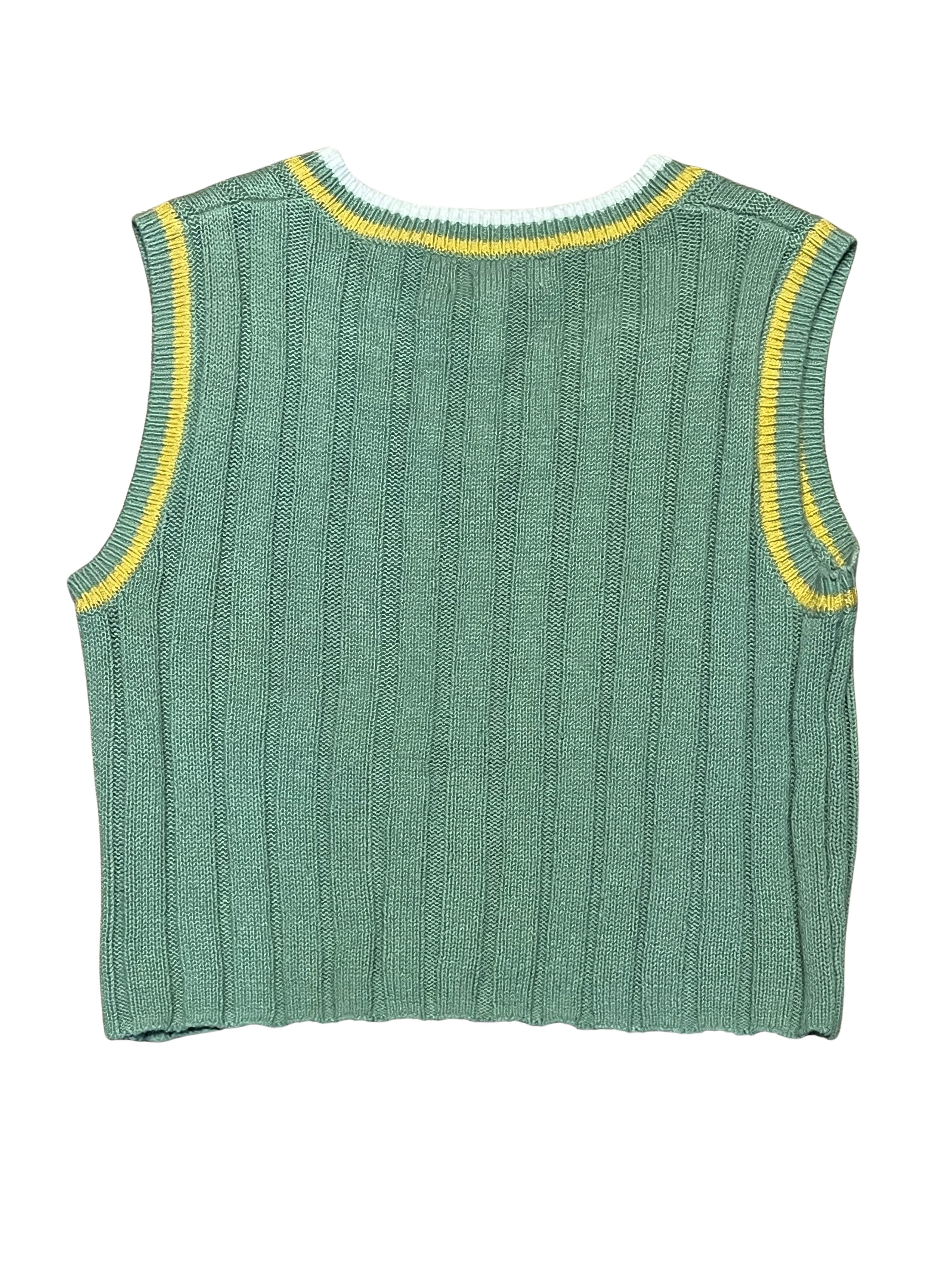 RSQ Cropped Cable Knit Sweater Vest Green Yellow Trim XS