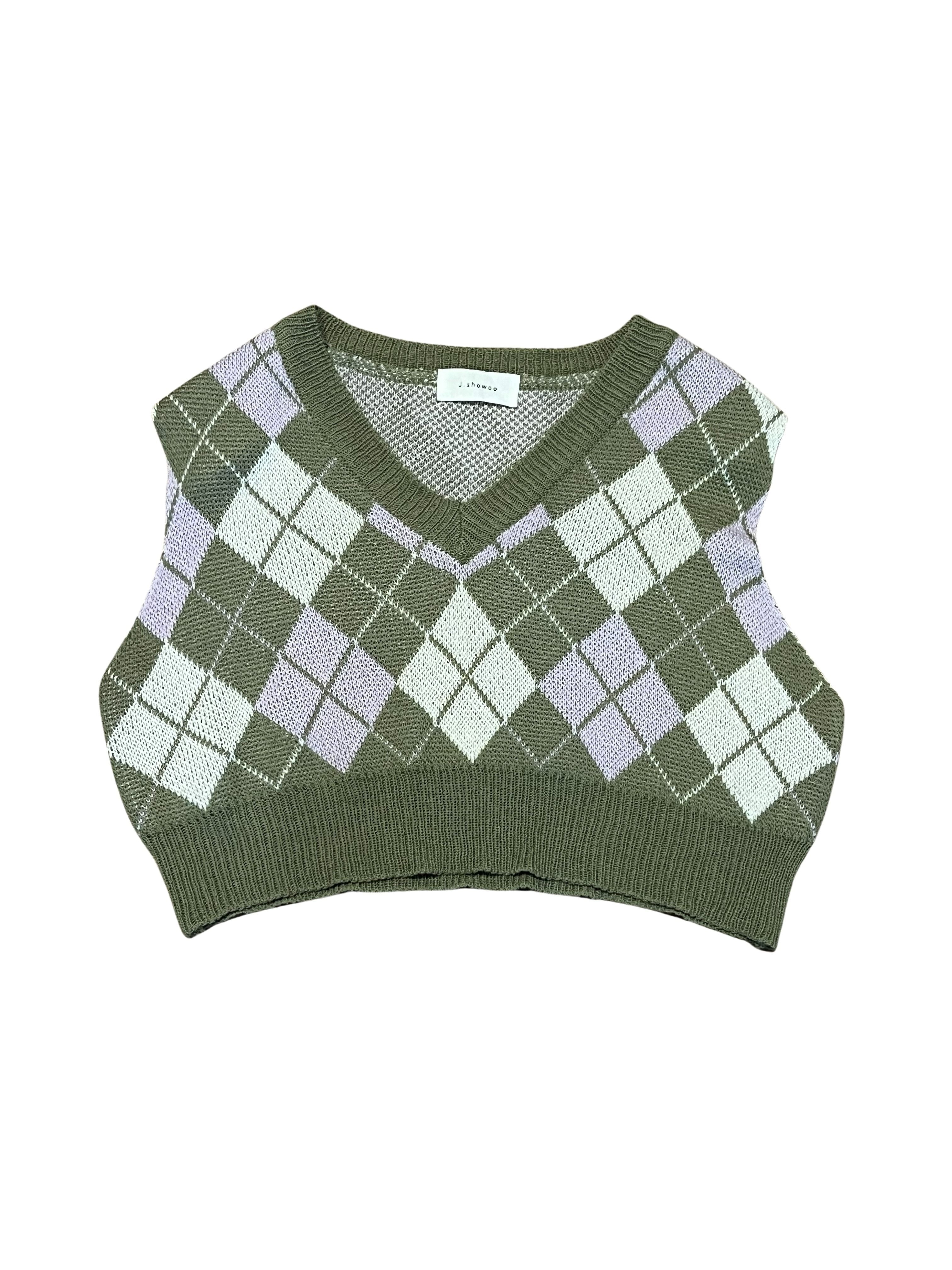 J.Howco Green Lavender Argyle Knit Sweater Vest