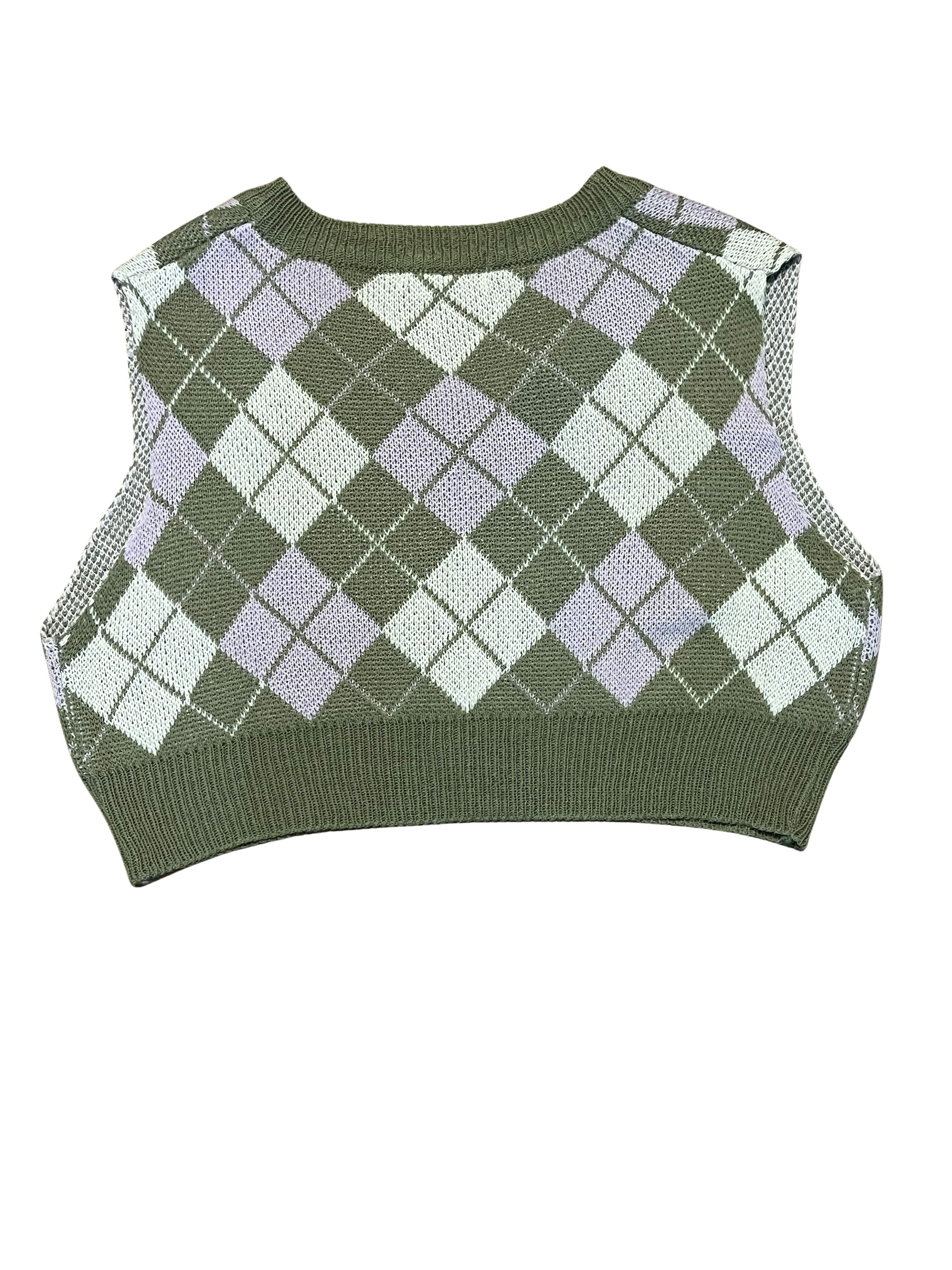 J.Howco Green Lavender Argyle Knit Sweater Vest