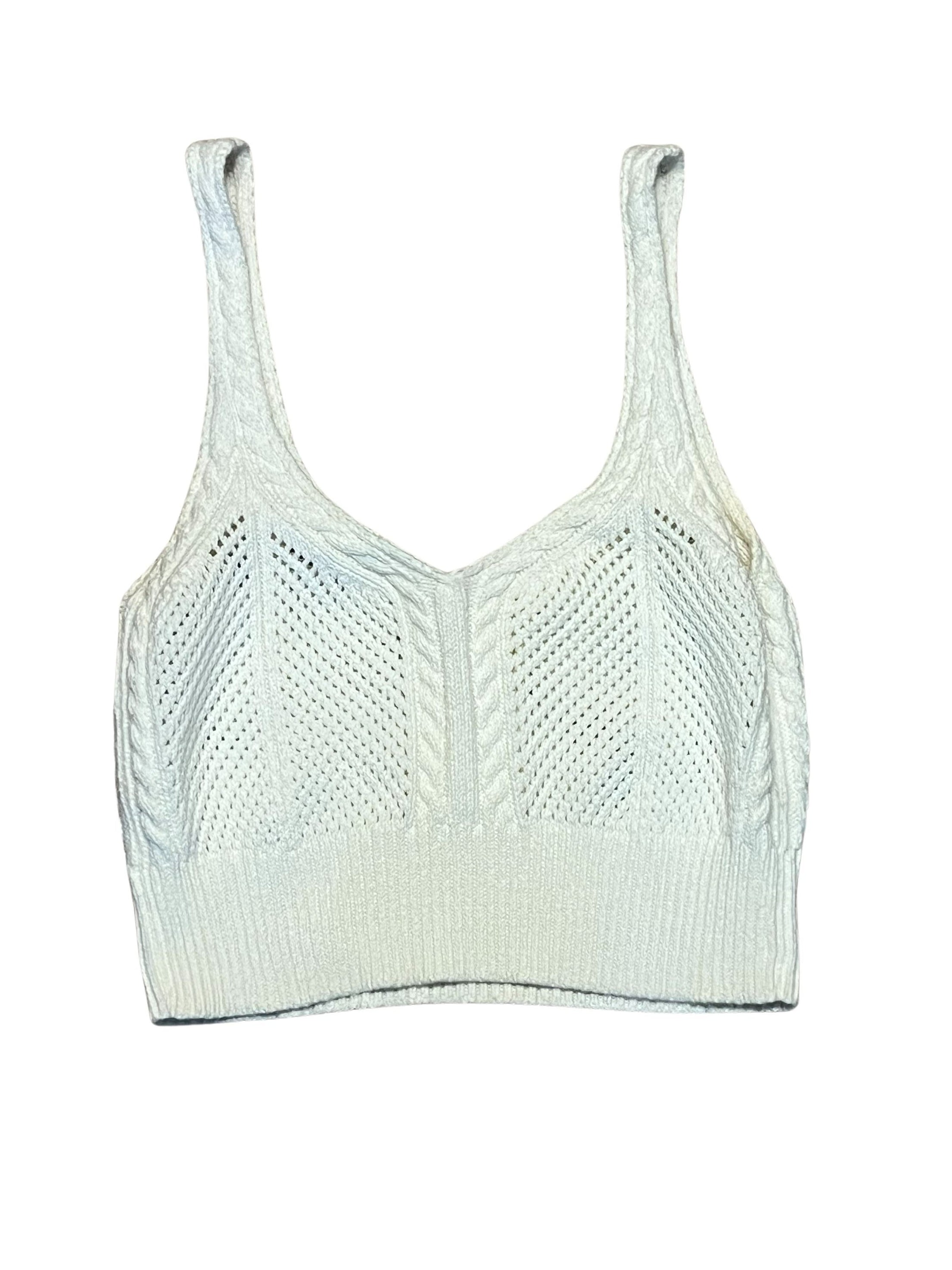 White Cable Knit Crop Top with Spaghetti Straps