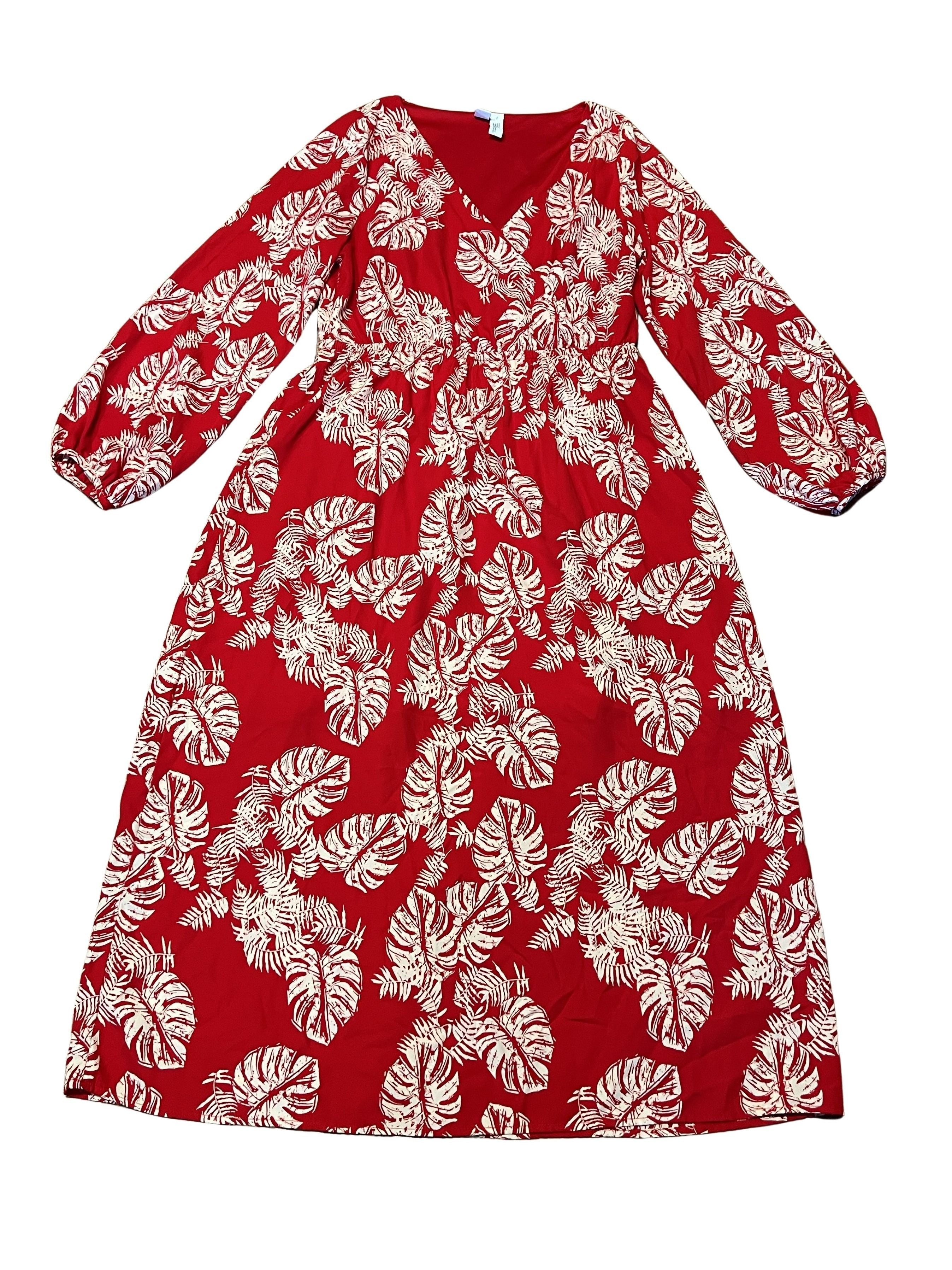 Free Press Red Tropical Leaf Print Midi Dress Size S