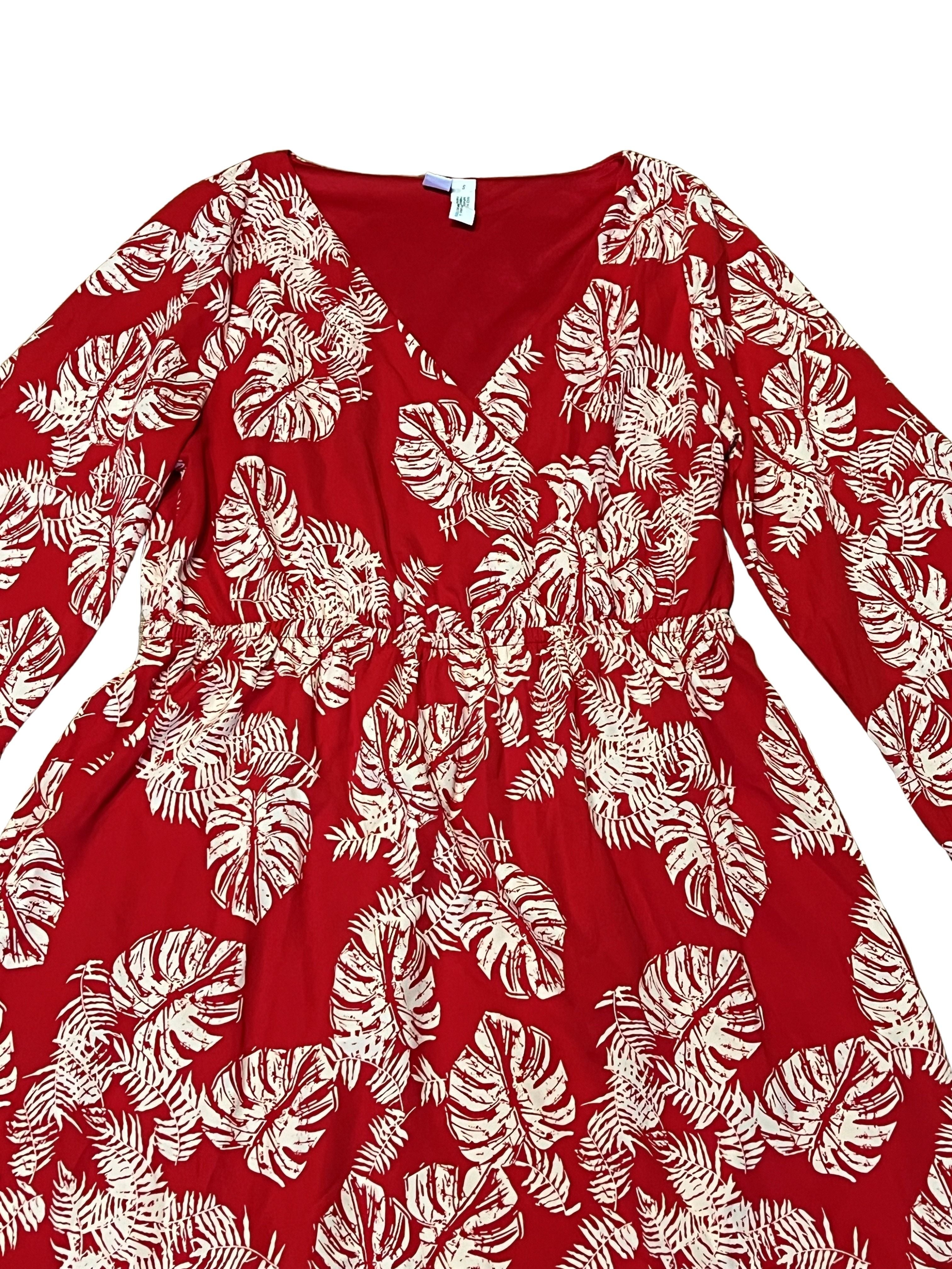 Free Press Red Tropical Leaf Print Midi Dress Size S