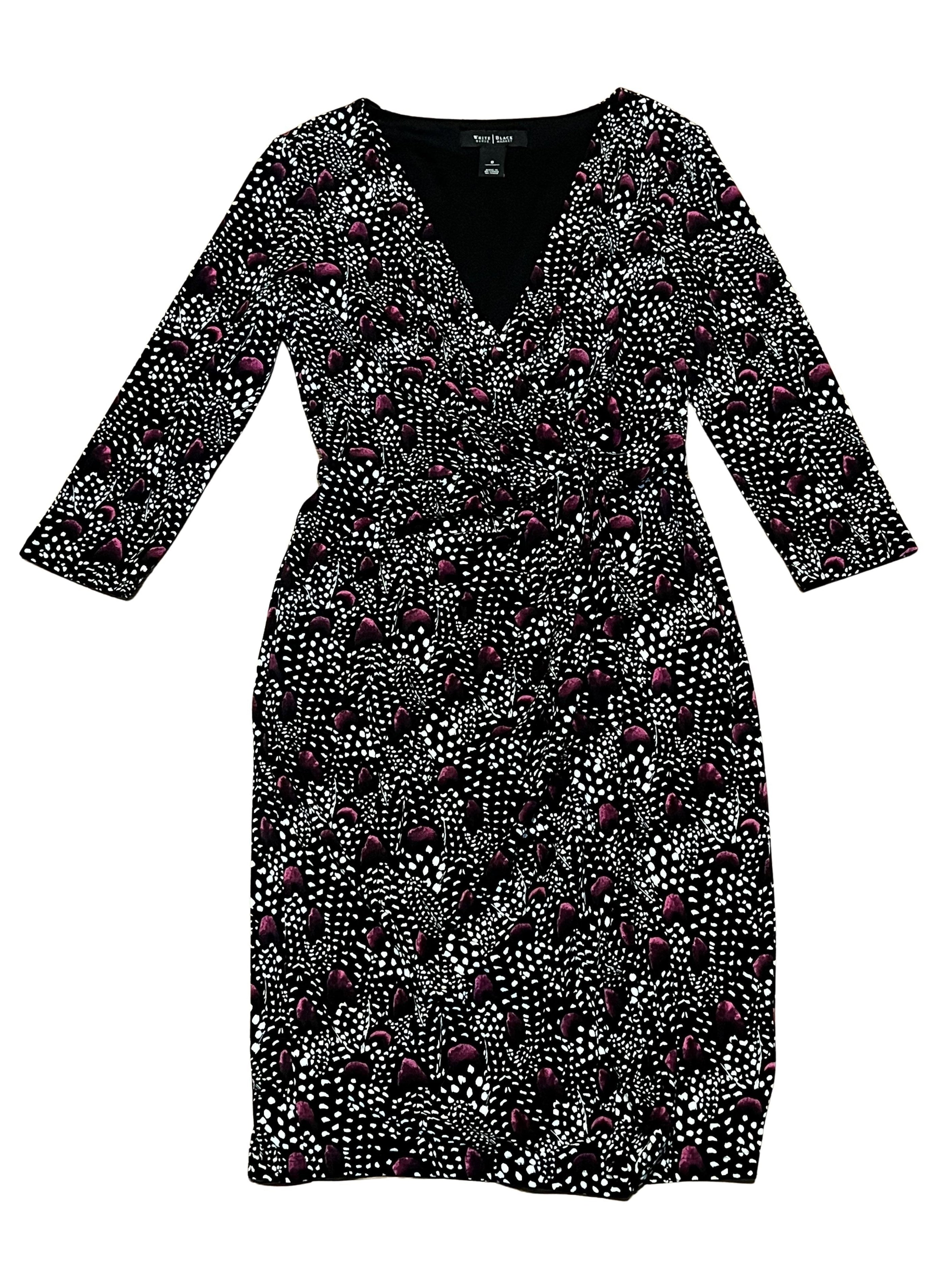White House Black Market Black Dotted Print Long Sleeve Dress Size 0