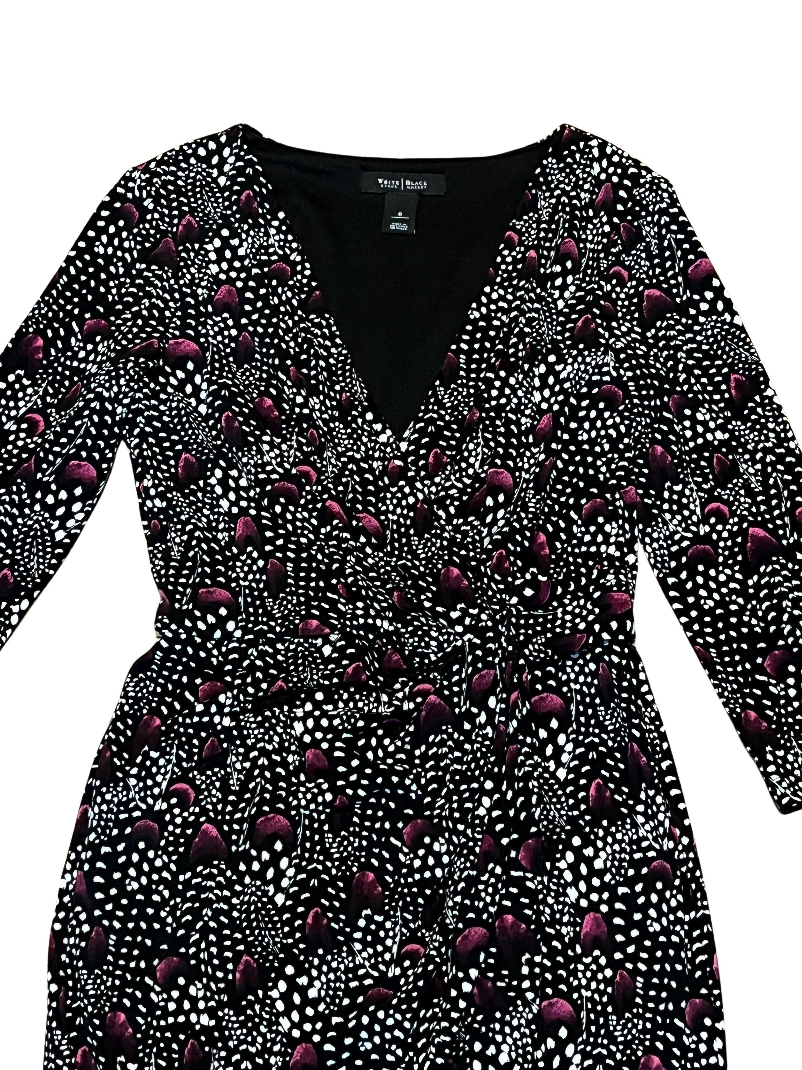 White House Black Market Black Dotted Print Long Sleeve Dress Size 0
