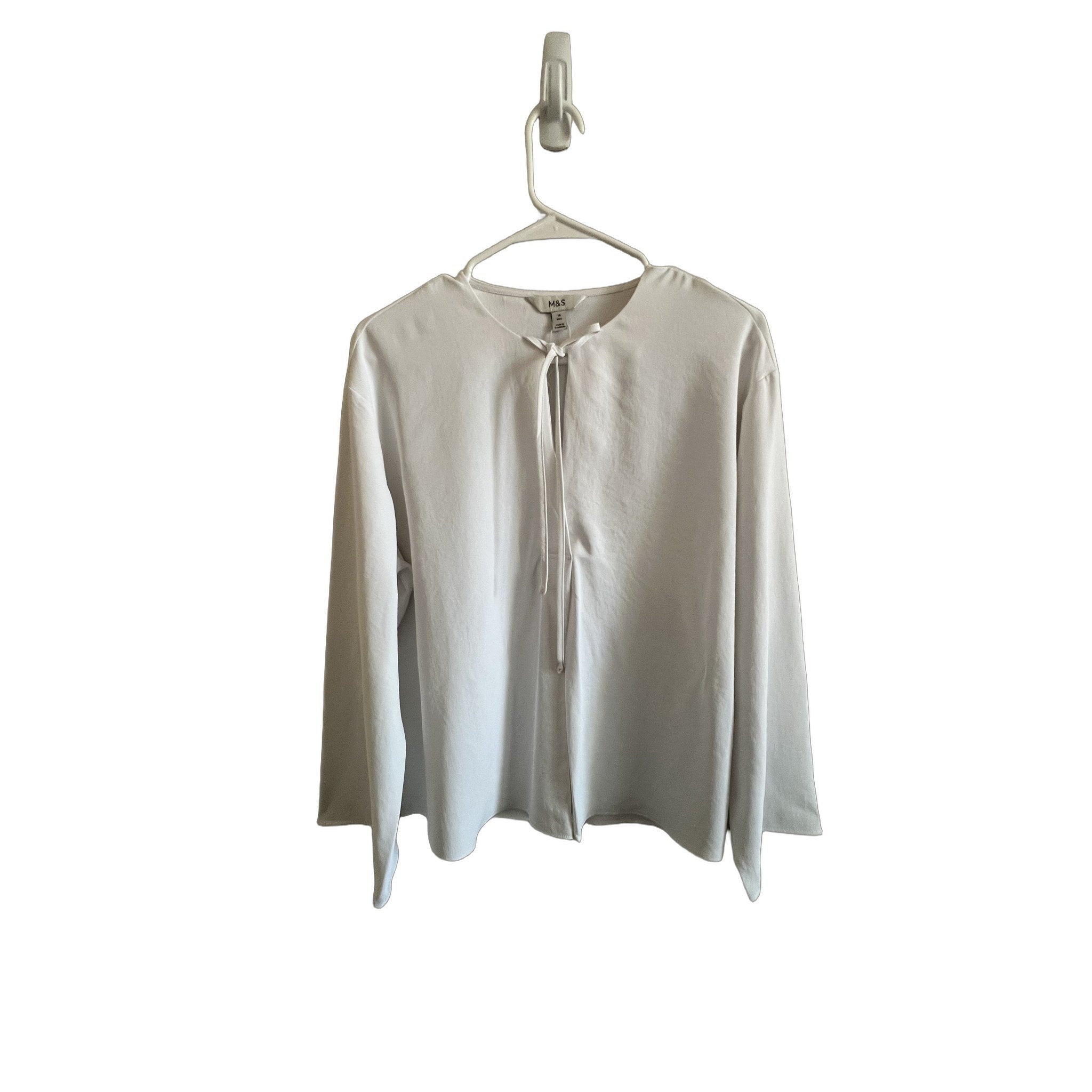 M&S White Tie-Neck Long Sleeve Blouse - Size 16