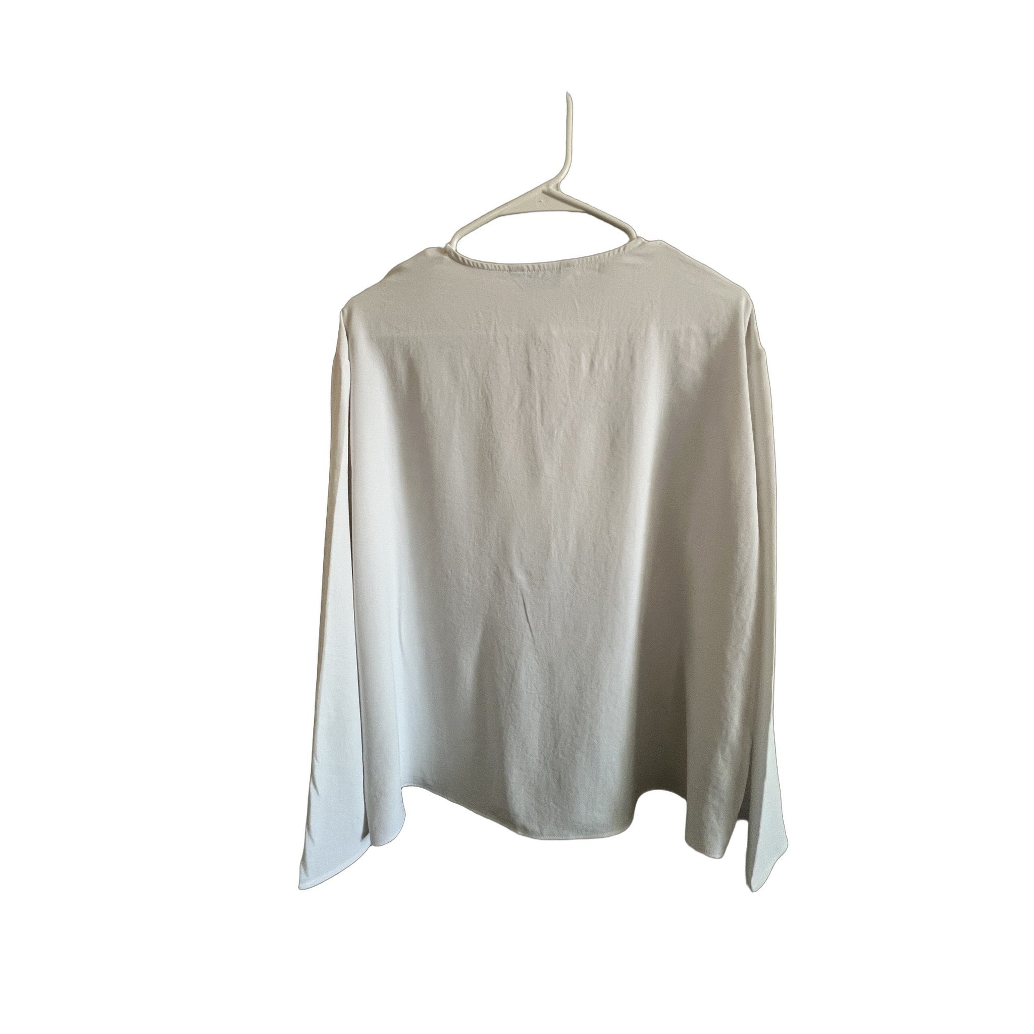 M&S White Tie-Neck Long Sleeve Blouse - Size 16