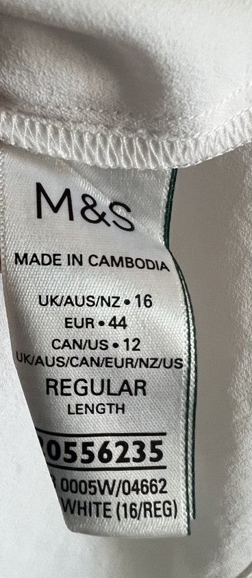 M&S White Tie-Neck Long Sleeve Blouse - Size 16
