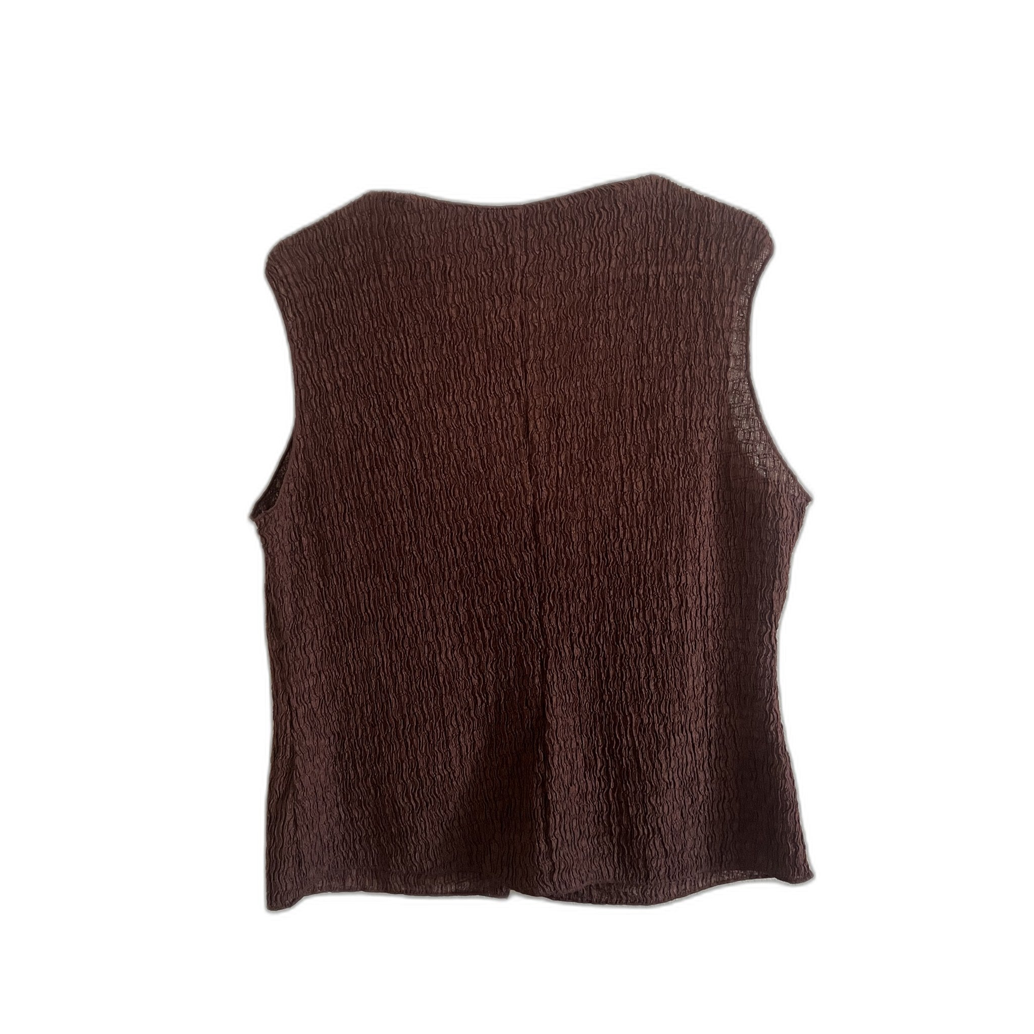 H&M Brown Textured Crinkle Sleeveless Button-Front Top Size XL