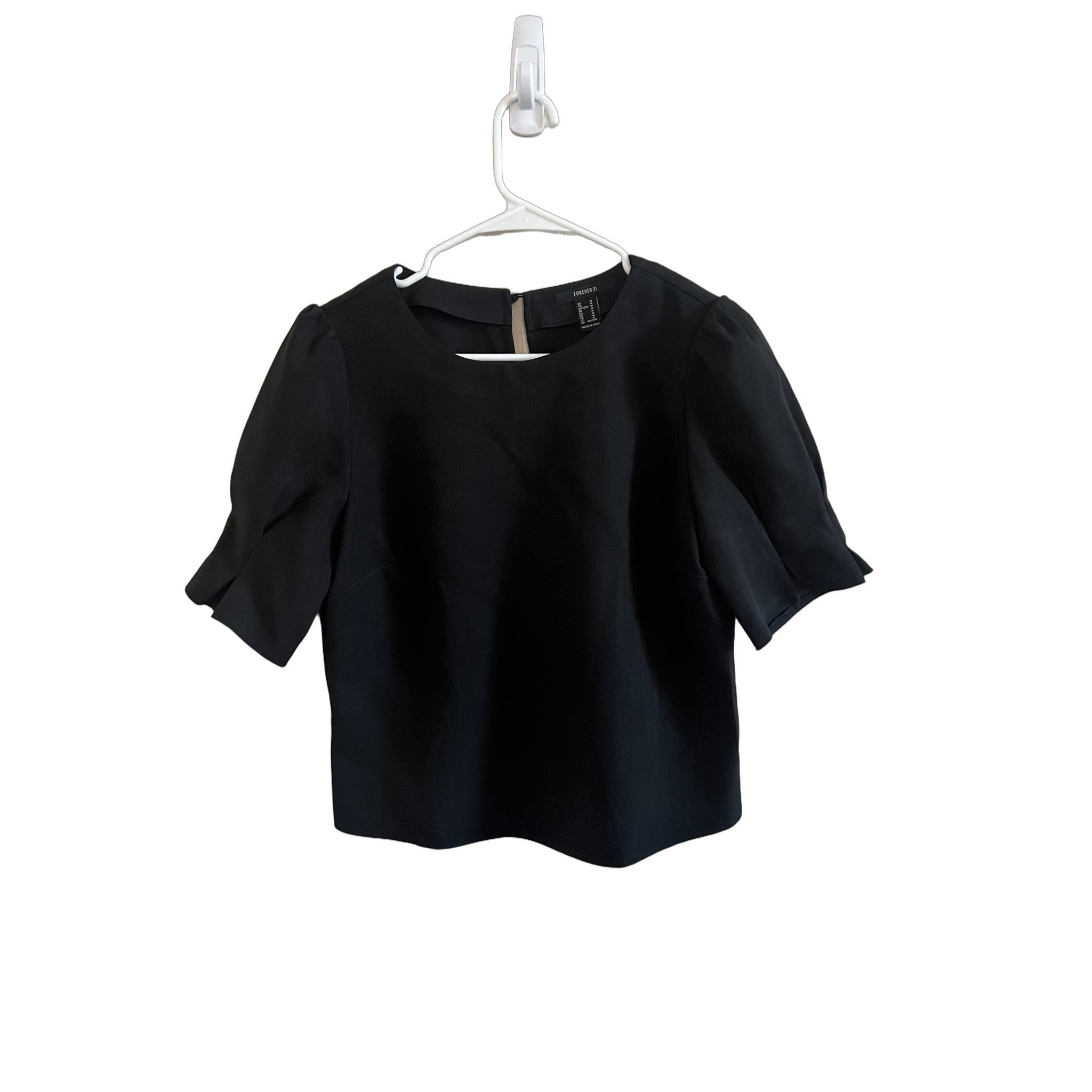 Forever 21 Black Puff Sleeve Blouse with Keyhole Back