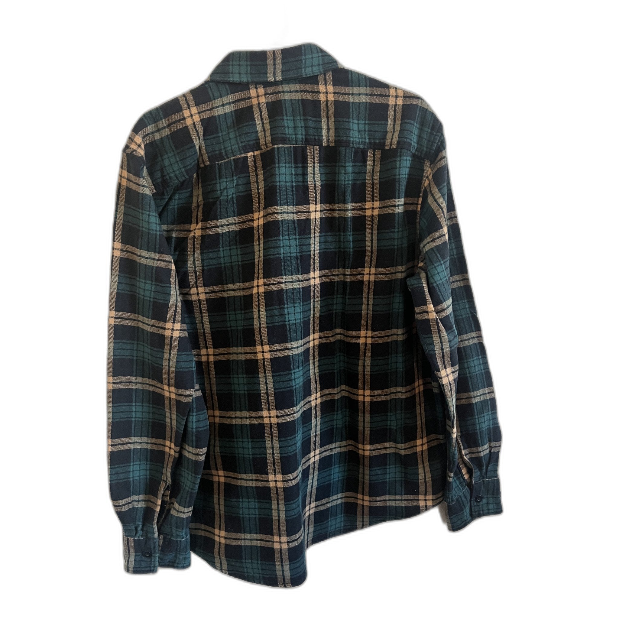 American Eagle Classic Fit Flannel Shirt - Green/Black/Tan Plaid, XL