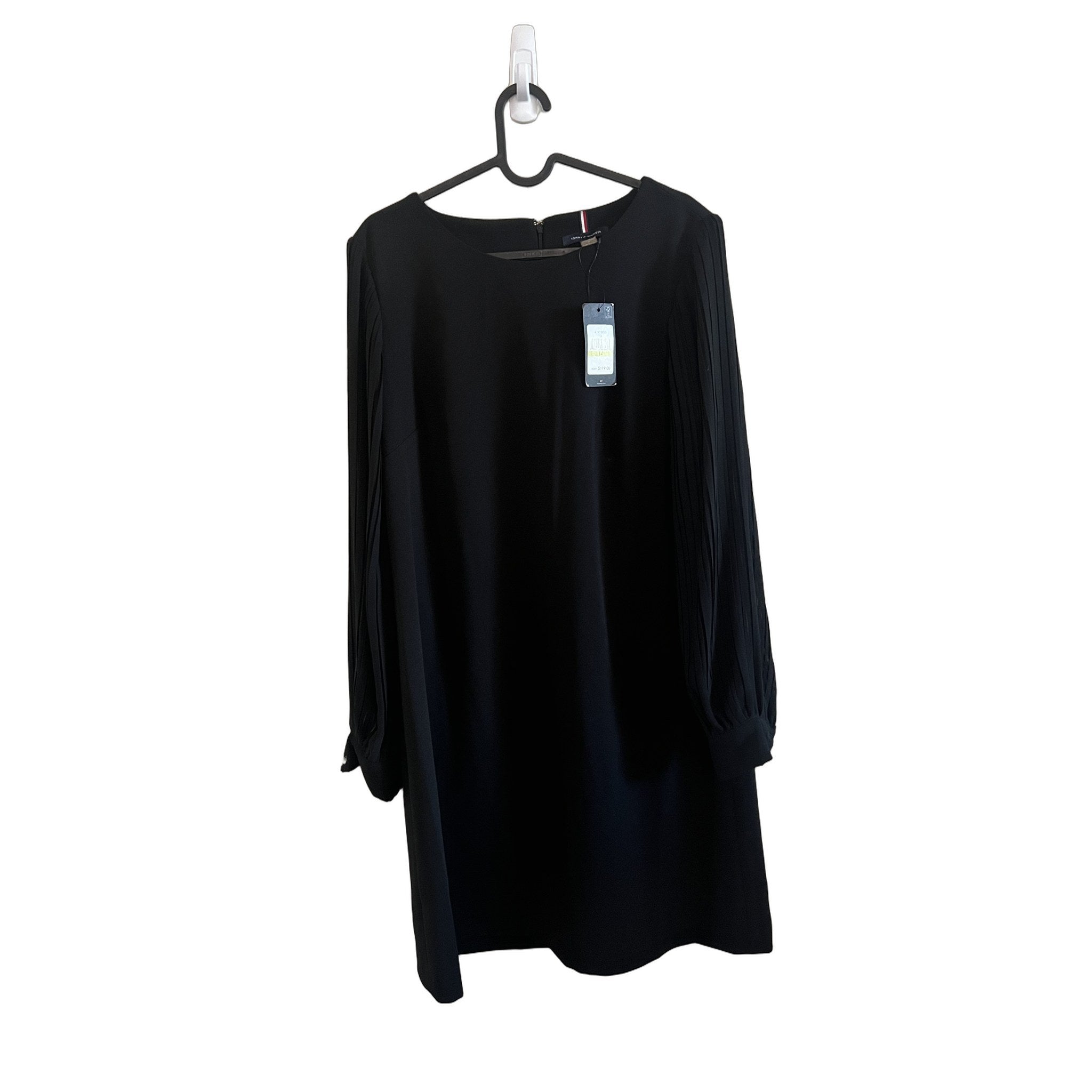 Tommy Hilfiger Black Shift Dress with Pleated Sleeves NWT Size 14