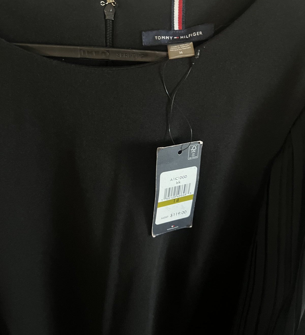 Tommy Hilfiger Black Shift Dress with Pleated Sleeves NWT Size 14