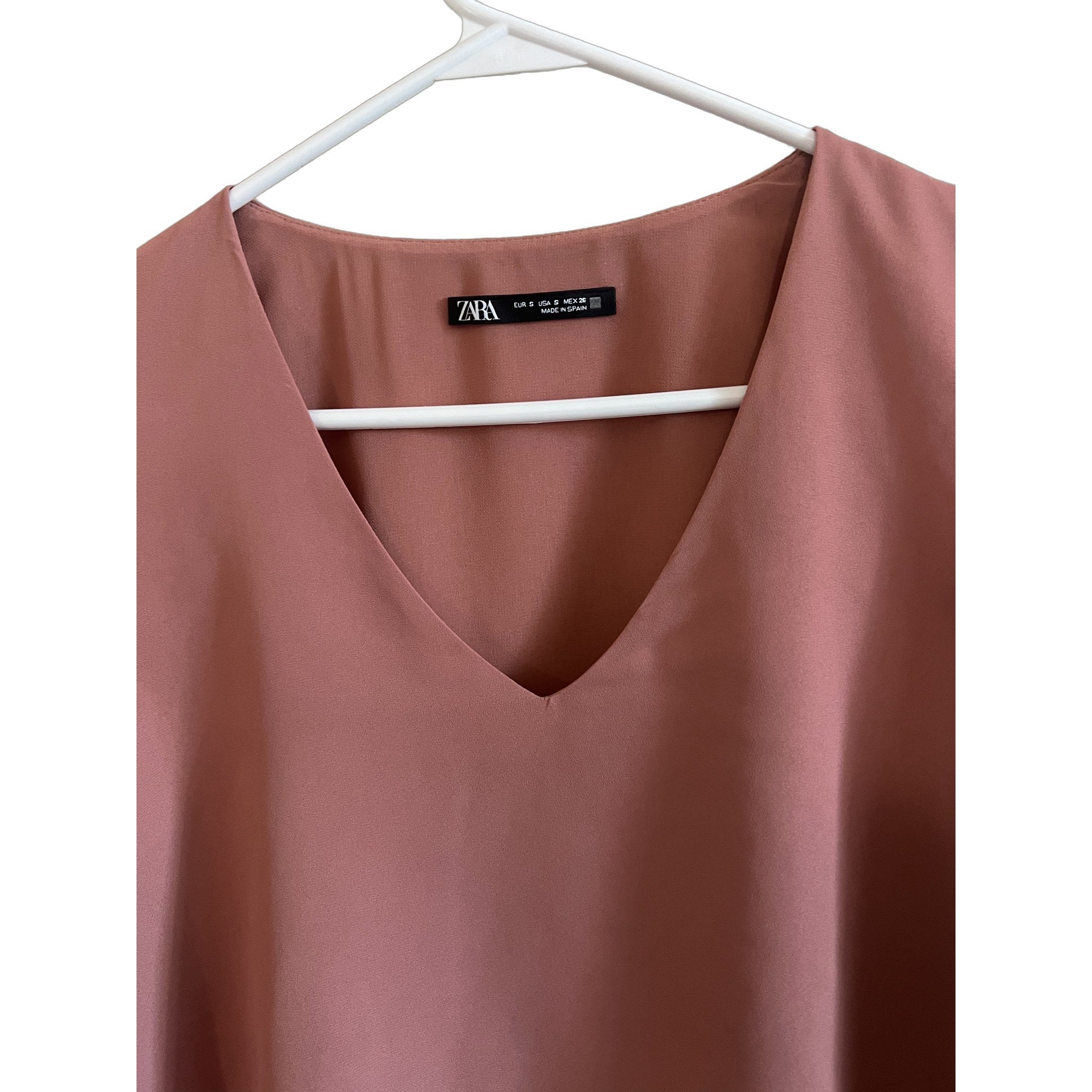 Zara Women's Dusty Rose V-Neck Bell Sleeve Blouse Size S