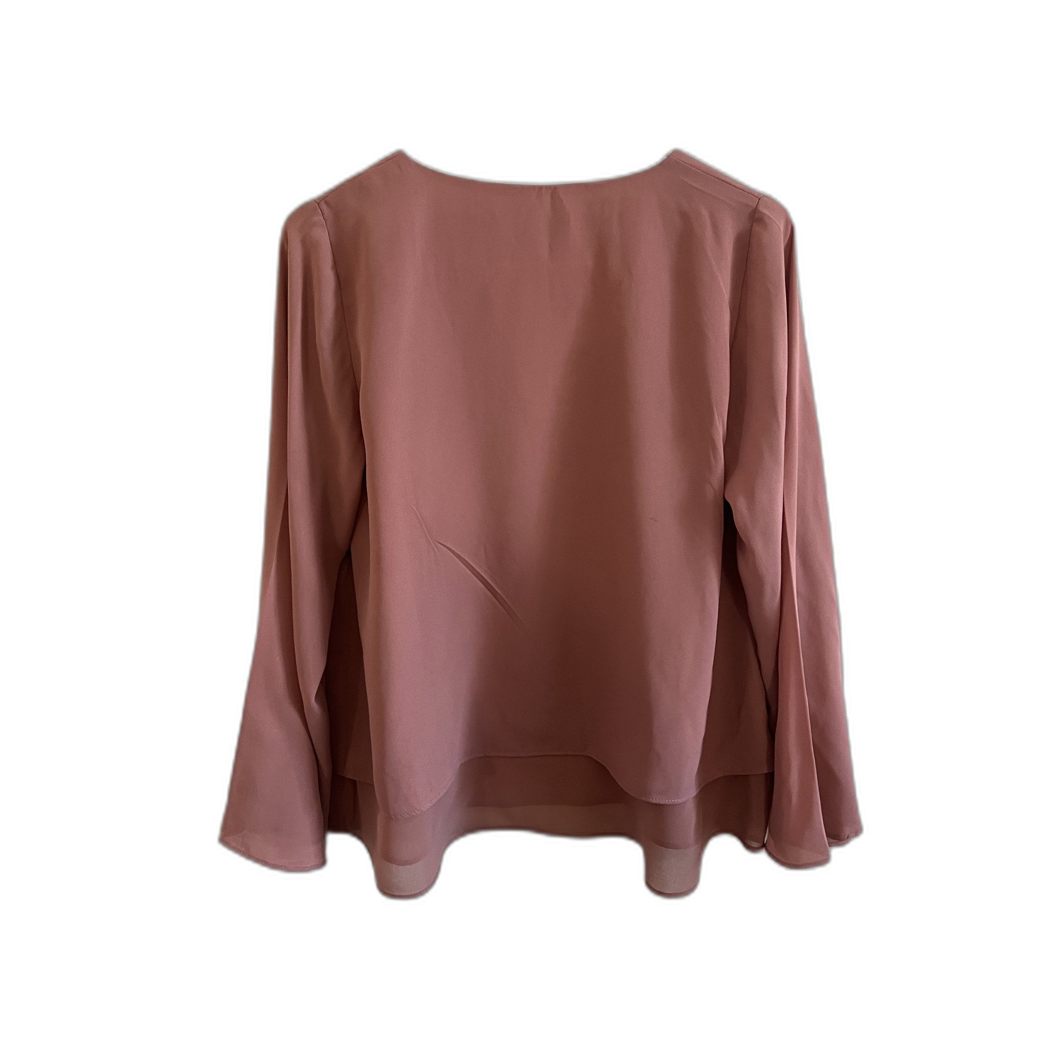 Zara Women's Dusty Rose V-Neck Bell Sleeve Blouse Size S